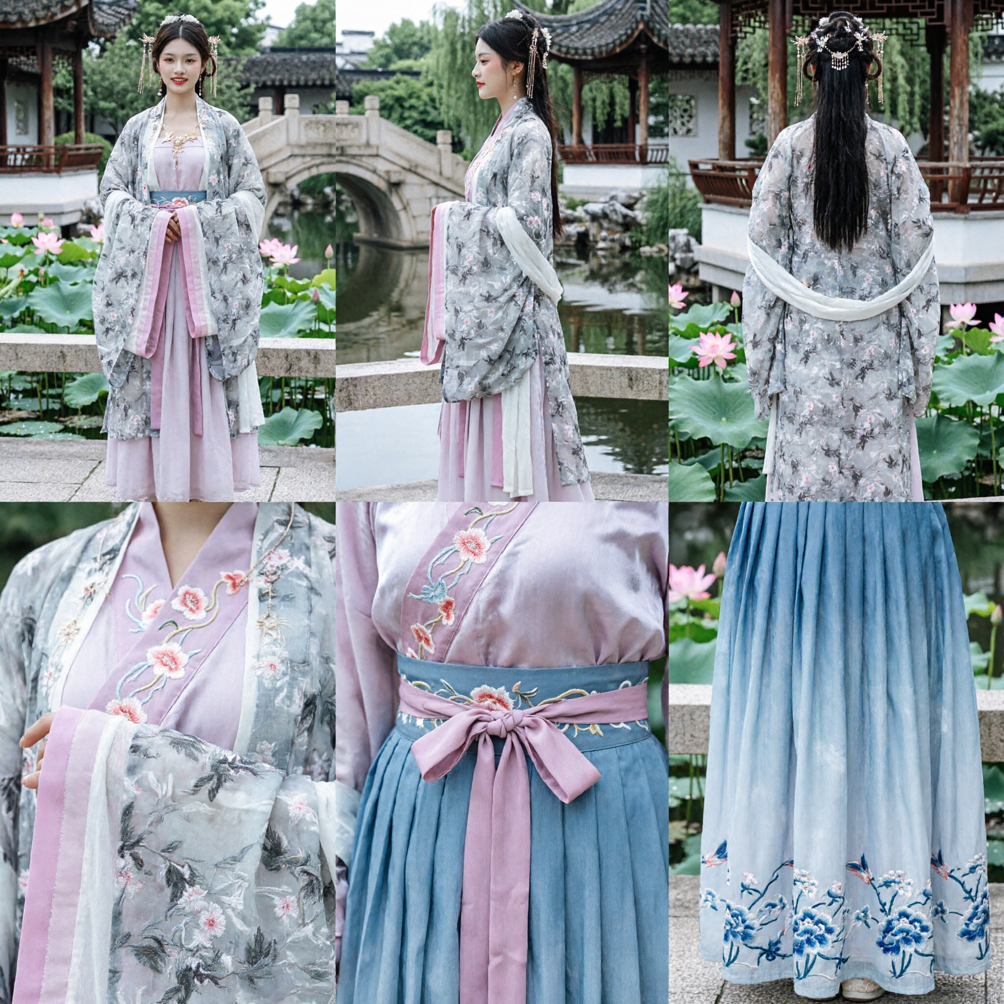 Exquisite Traditional Chinese Hanfu Set Women's Floral Print Robe and Pink Skirt for Cosplay and Weddings - Asian Costume