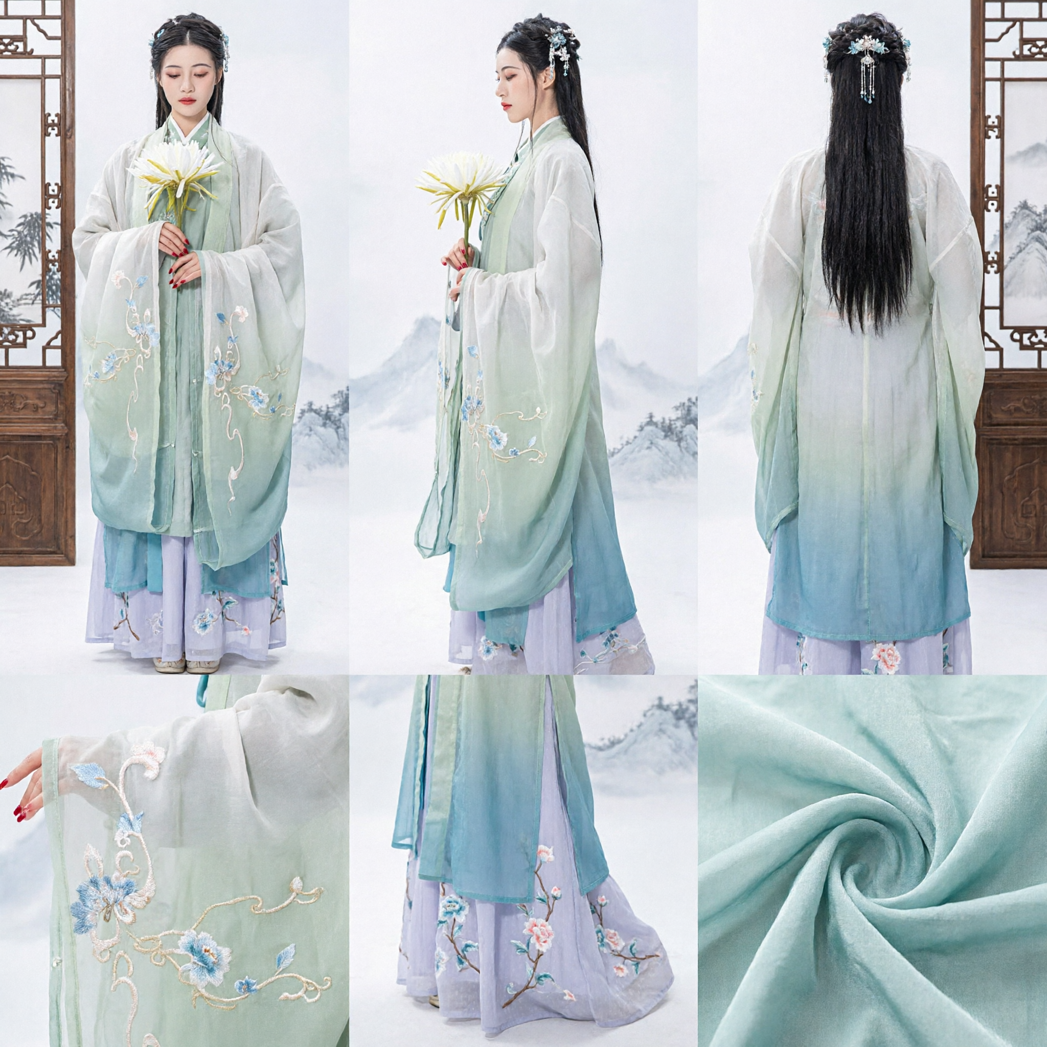 Exquisite Chinese Traditional Hanfu Costume Women Ancient Song Dynasty Embroidered Green Robe Fairy Dress for Photoshoot - Asian Costume