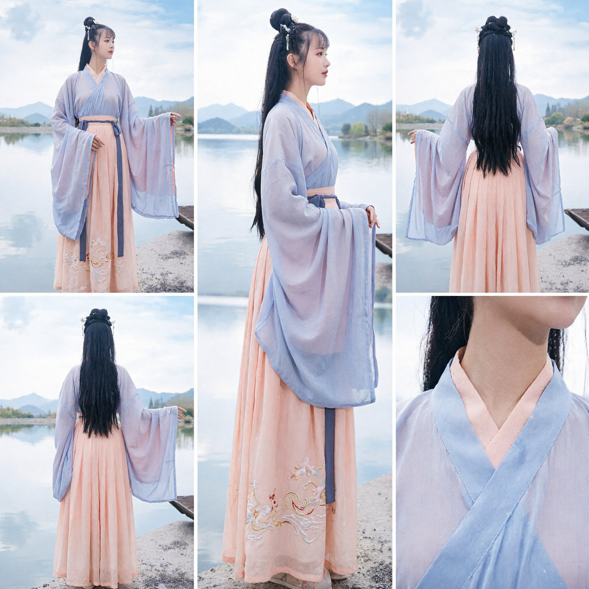 Traditional Chinese Hanfu Ruqun Dress Elegant Gradient Embroidered Skirt Set Ancient Costume for Women - Asian Costume