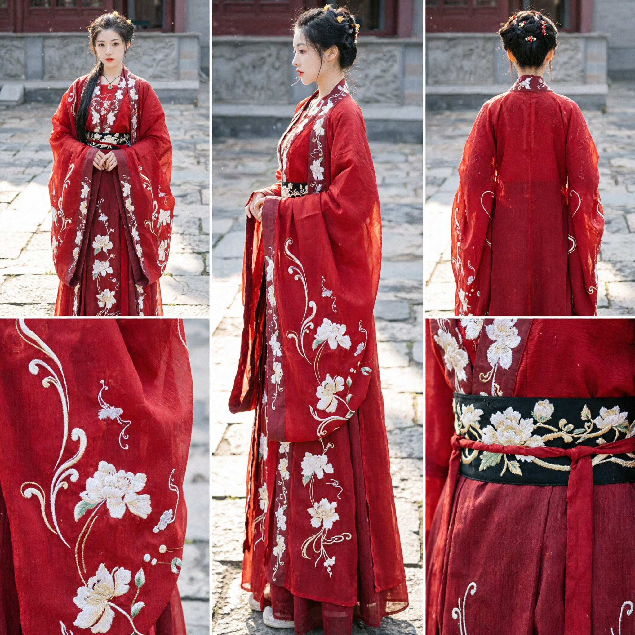 Ancient Chinese Traditional Hanfu Costume Red Embroidery Dress for Women Historical Princess Noble Lady Clothing - Asian Costume