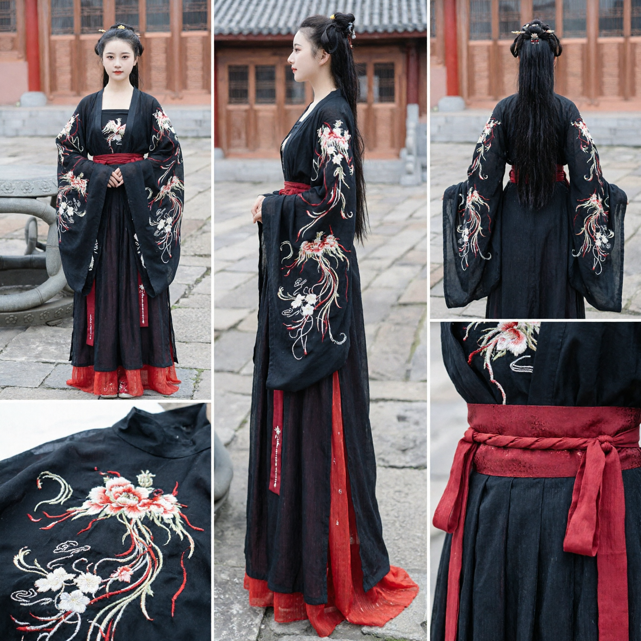 Elegant Black Traditional Chinese Hanfu Dress with Crane Embroidery Ancient Costume for Women Photography and Cosplay - Asian Costume