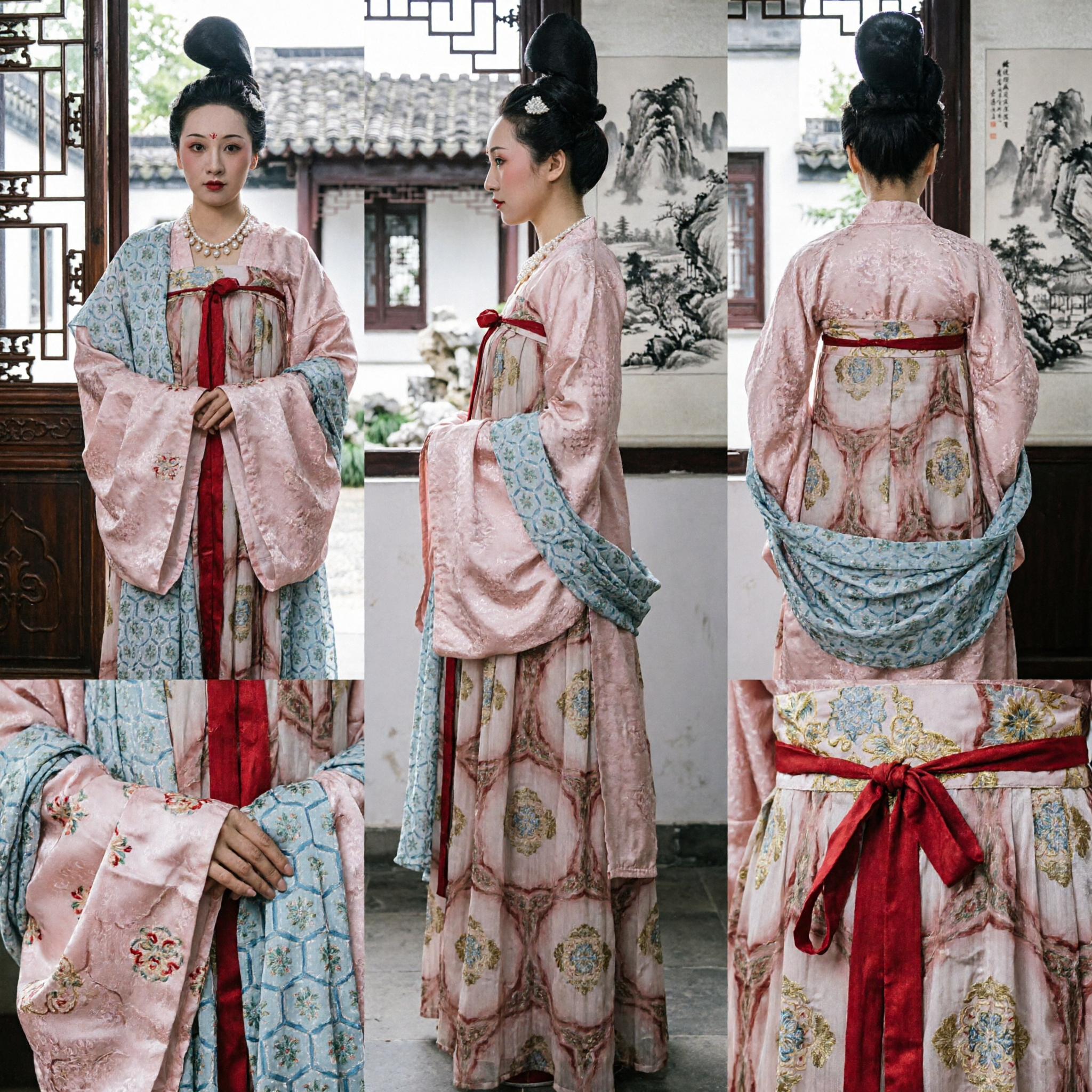 Ancient Chinese Tang Dynasty Princess Hanfu Costume Traditional Pink Floral Dress for Women Performance - Asian Costume