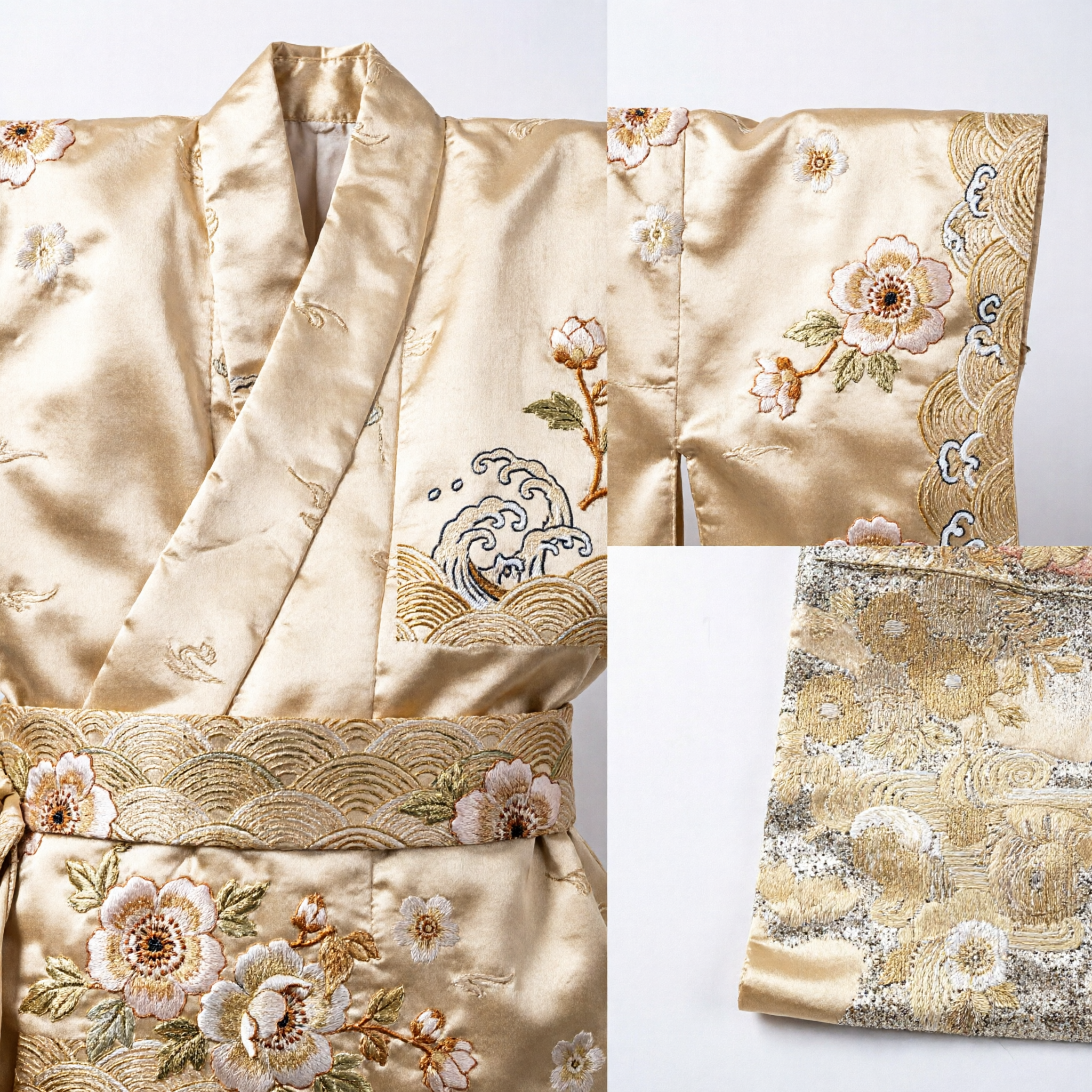 Elegant Chinese Traditional Brocade Fabric Strip with Gold Cloud and Wave Pattern for Hanfu Costume Sash - Asian Costume