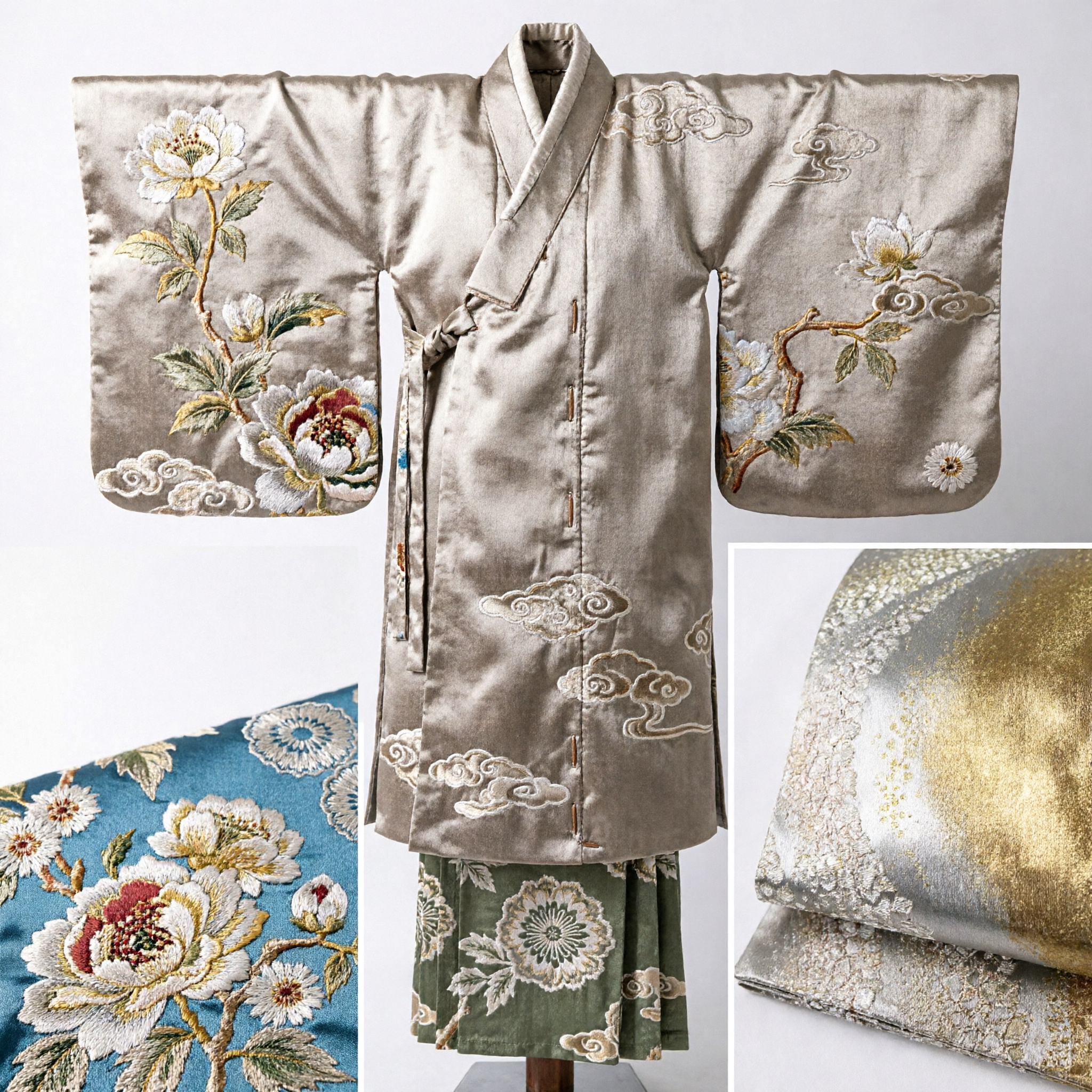 Traditional Asian Gold Silver Gradient Brocade Fabric Roll for Kimono Hanfu Qipao Costume DIY Sewing - Asian Costume