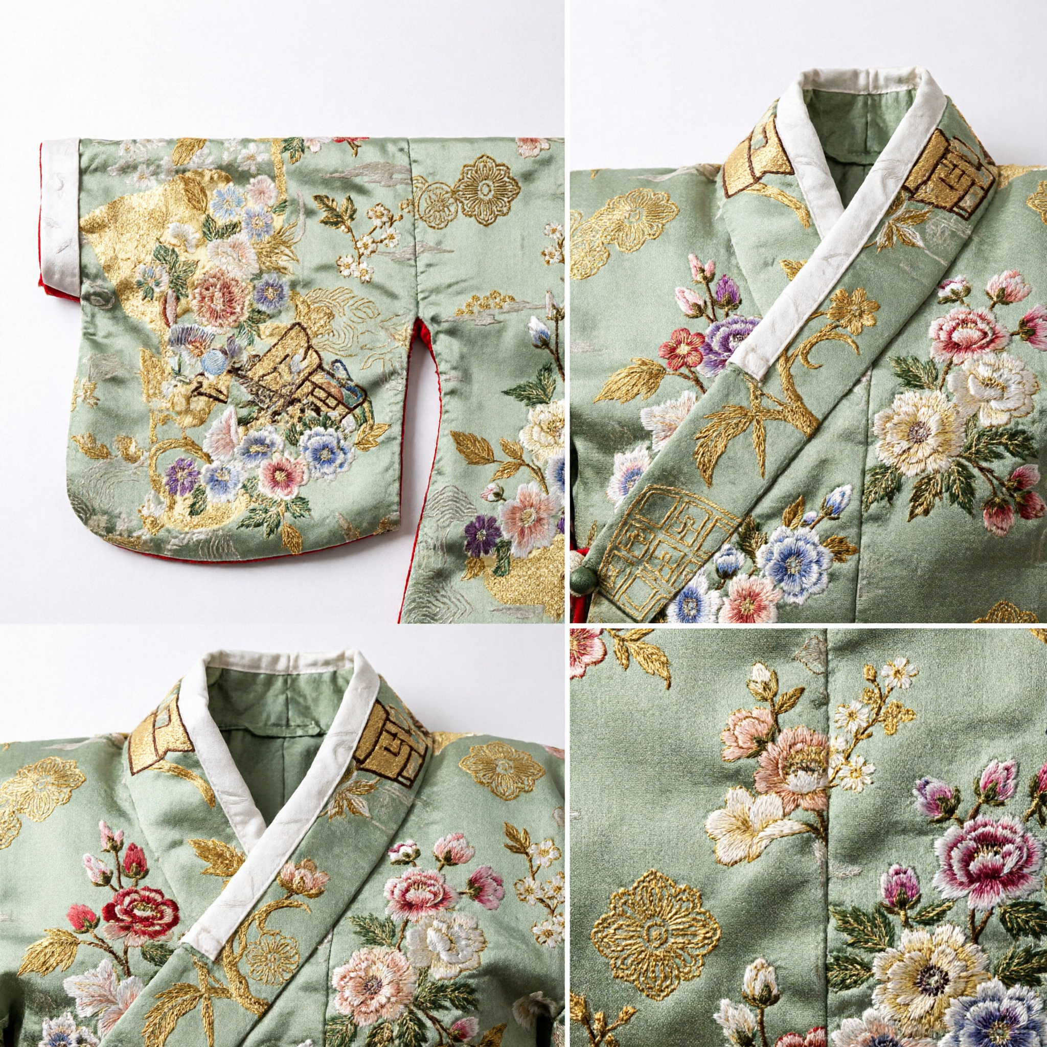 Traditional Japanese Kimono Obi Sash Sage Green Gold Brocade Floral Pattern for Women Formal Occasions - Asian Costume