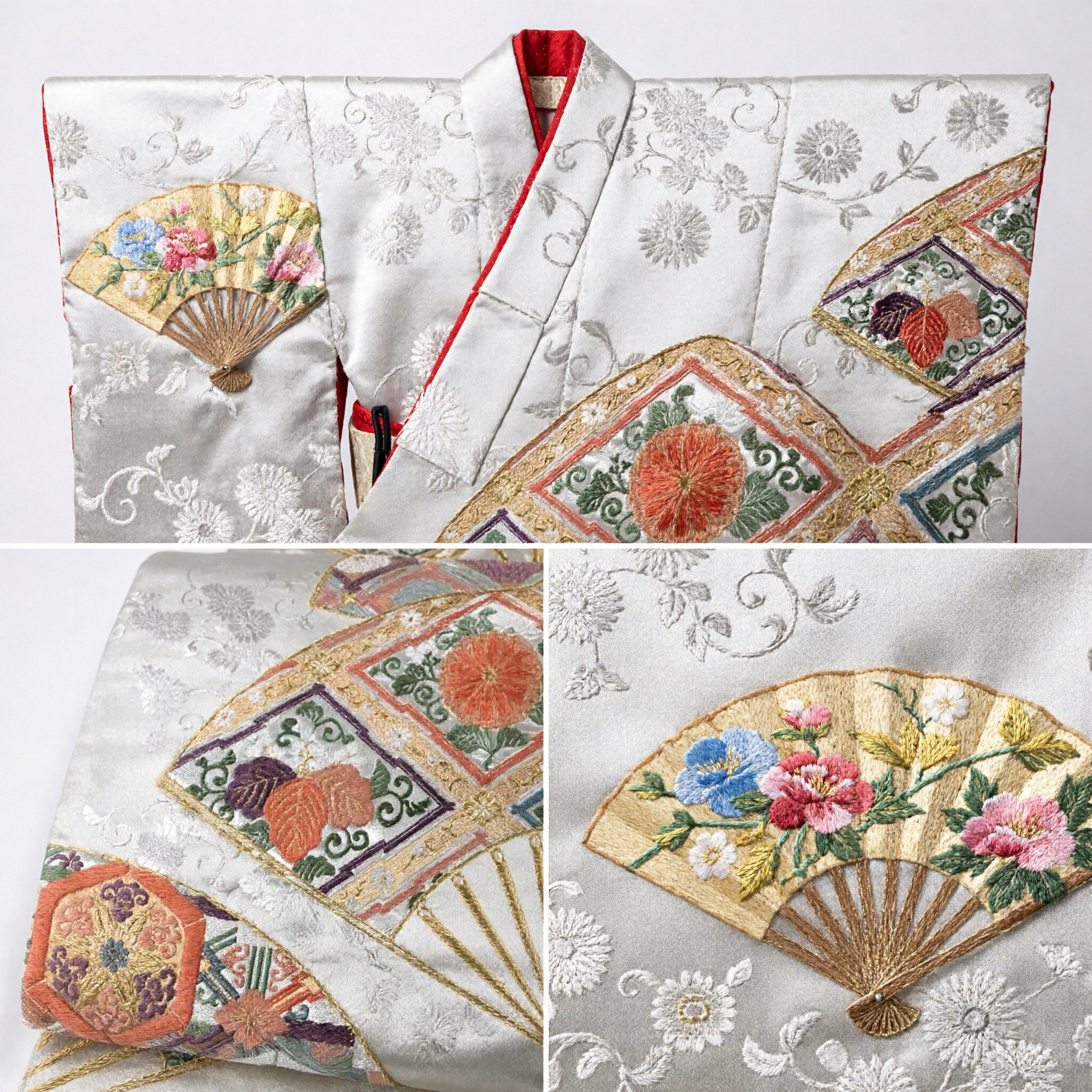 Traditional Japanese Silk Brocade Obi Sash with Gold Fan and Floral Pattern for Formal Kimono Wear - Asian Costume