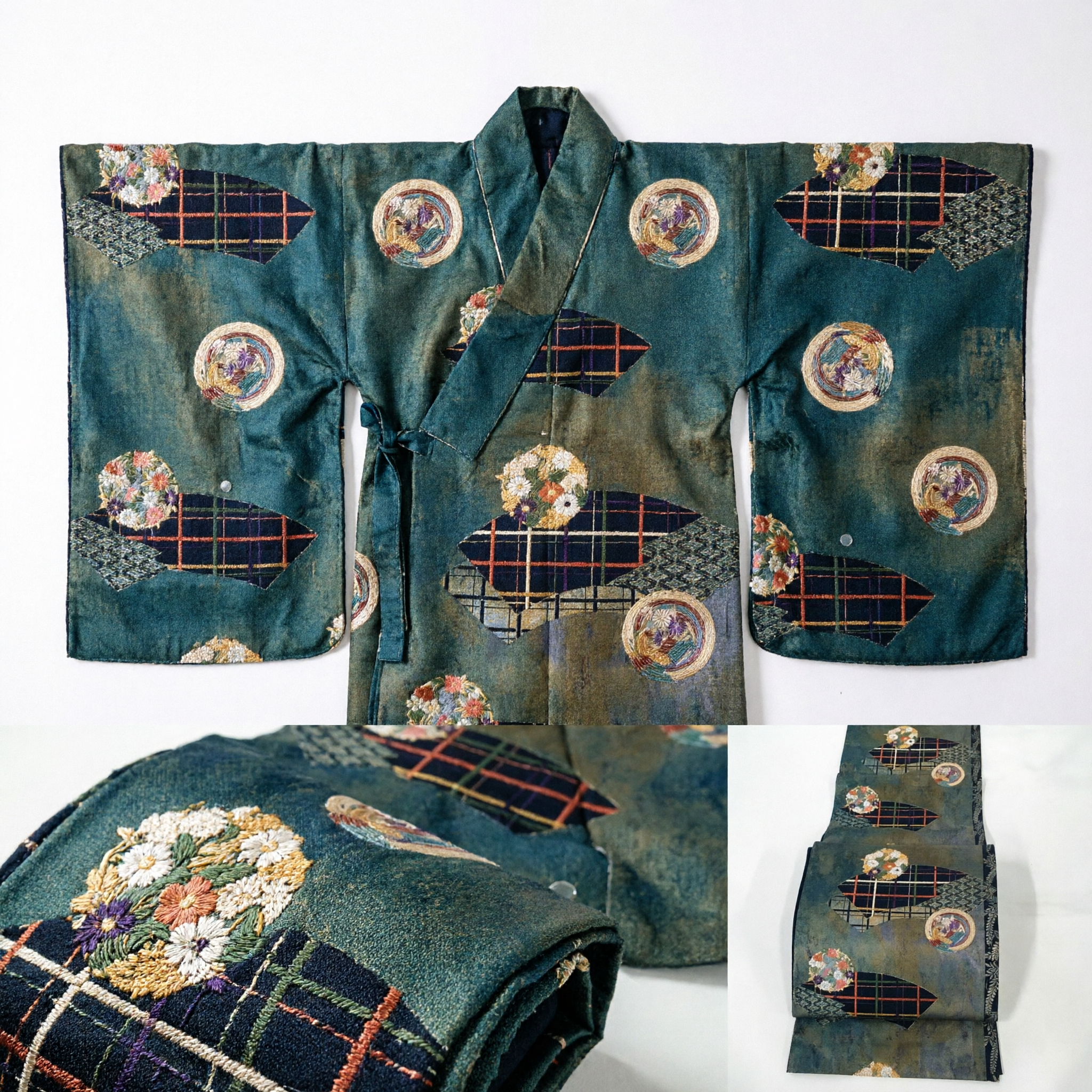 Classic Japanese Brocade Obi Sash Featuring Floral Medallions and Geometric Lattice Designs for Traditional Kimono Wear - Asian Costume