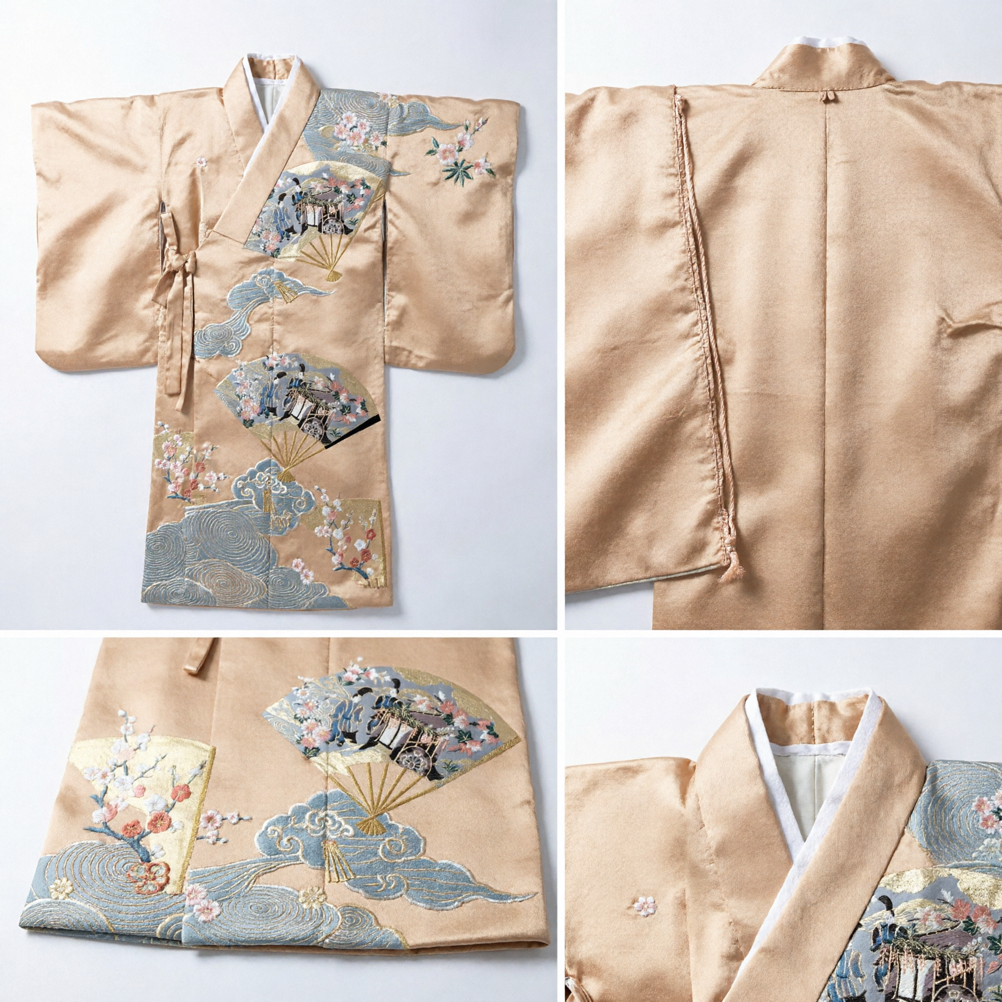 Traditional Gold Brocade Hanfu Sash with Fan Motif and Floral Pattern for Women's Asian Costume - Asian Costume