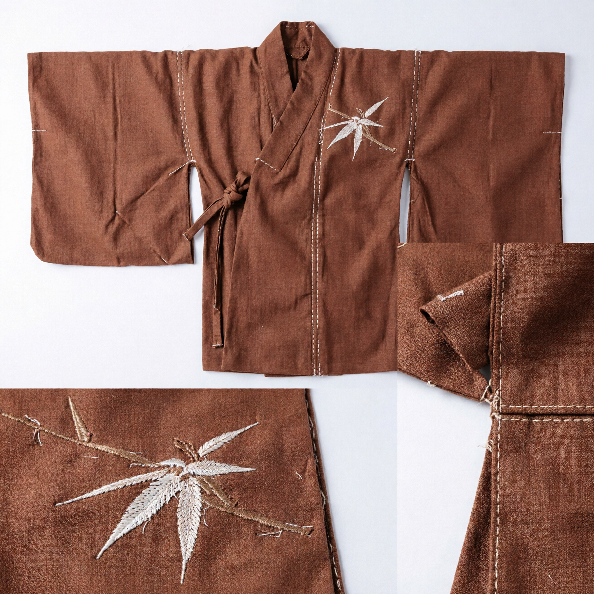 Traditional Chinese Brown Silk Scarf with Delicate Bamboo Embroidery for Hanfu Costume Accessories - Asian Costume