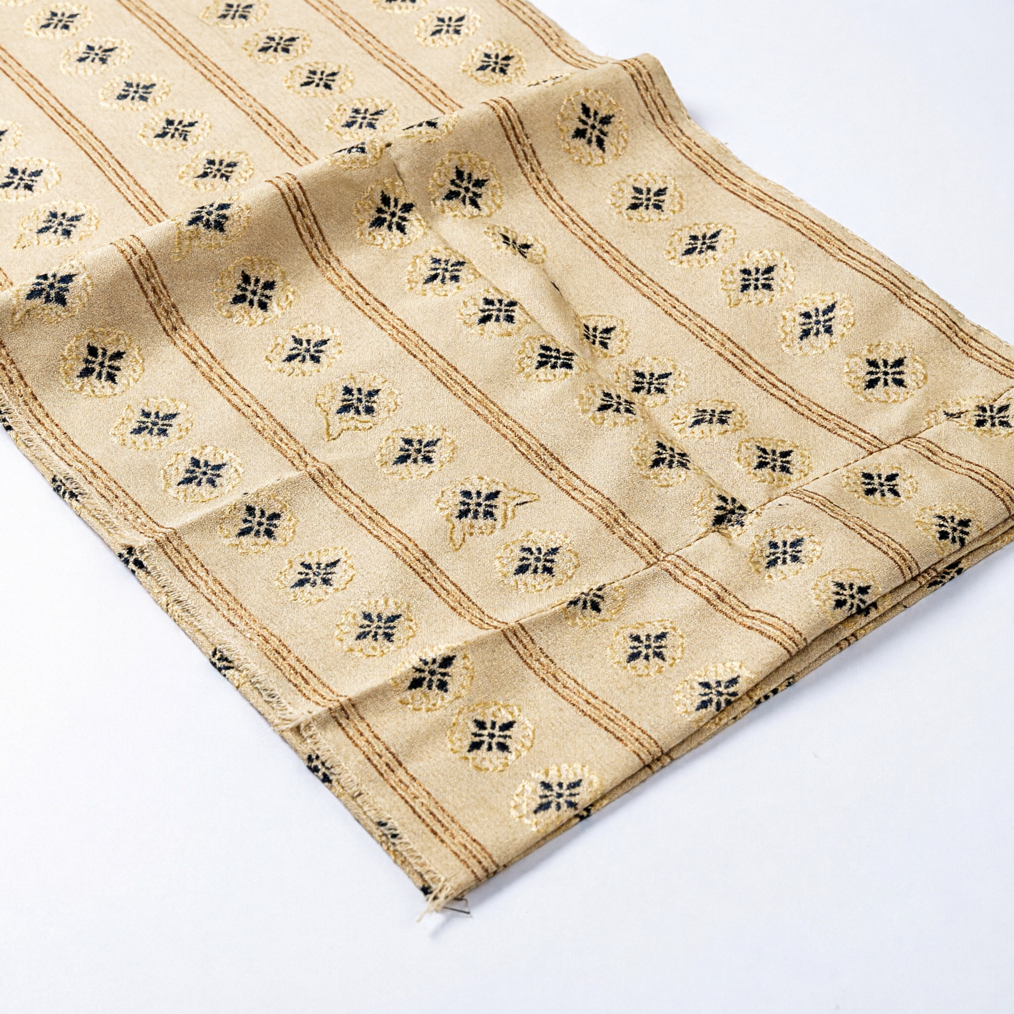 Traditional Asian Silk Fabric Beige Floral Pattern Material for Thai Sarong Skirt and Cultural Costume Making - Asian Costume