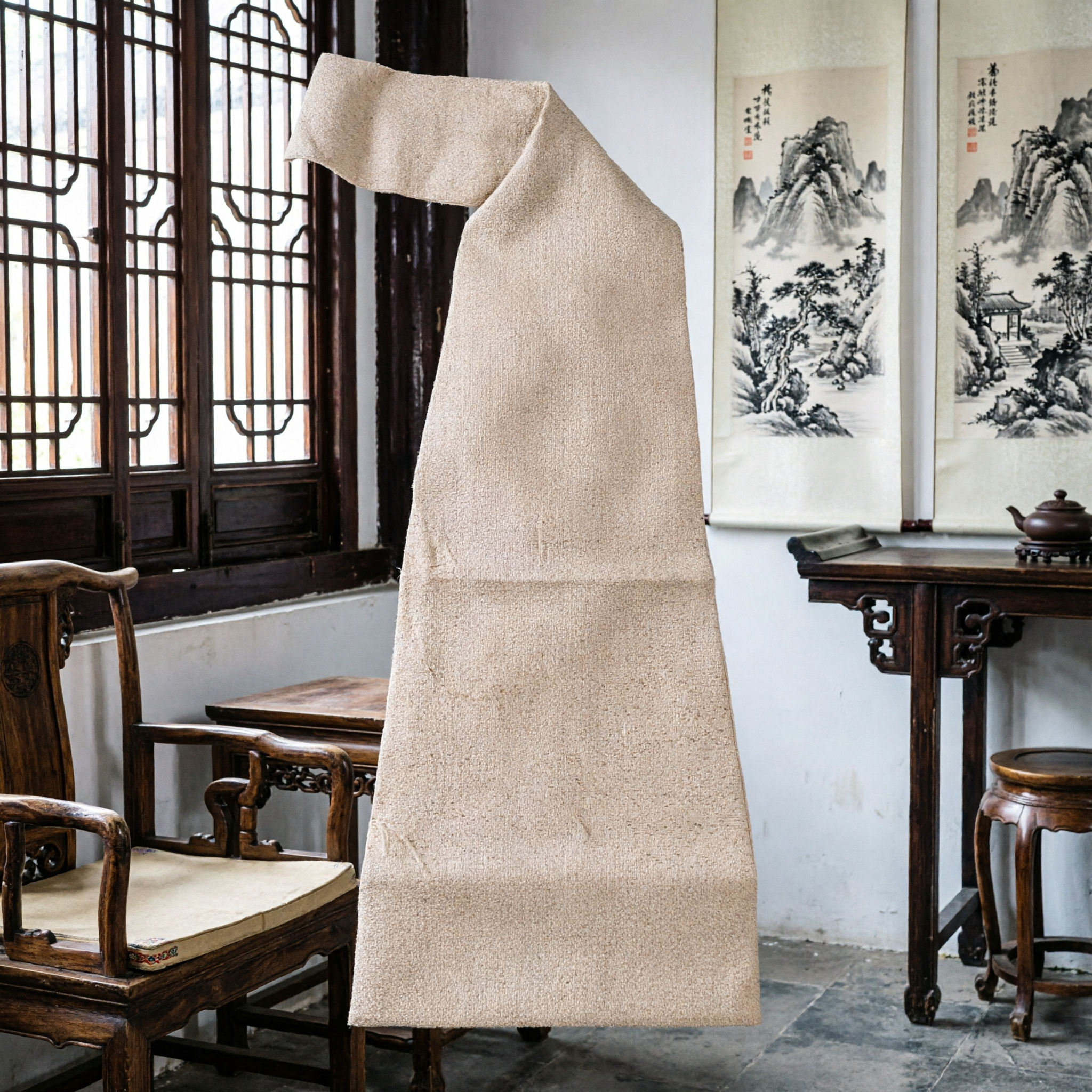 Elegant Beige Traditional Chinese Necktie for Hanfu and Tang Suit Men's Formal Wear Accessory - Asian Costume