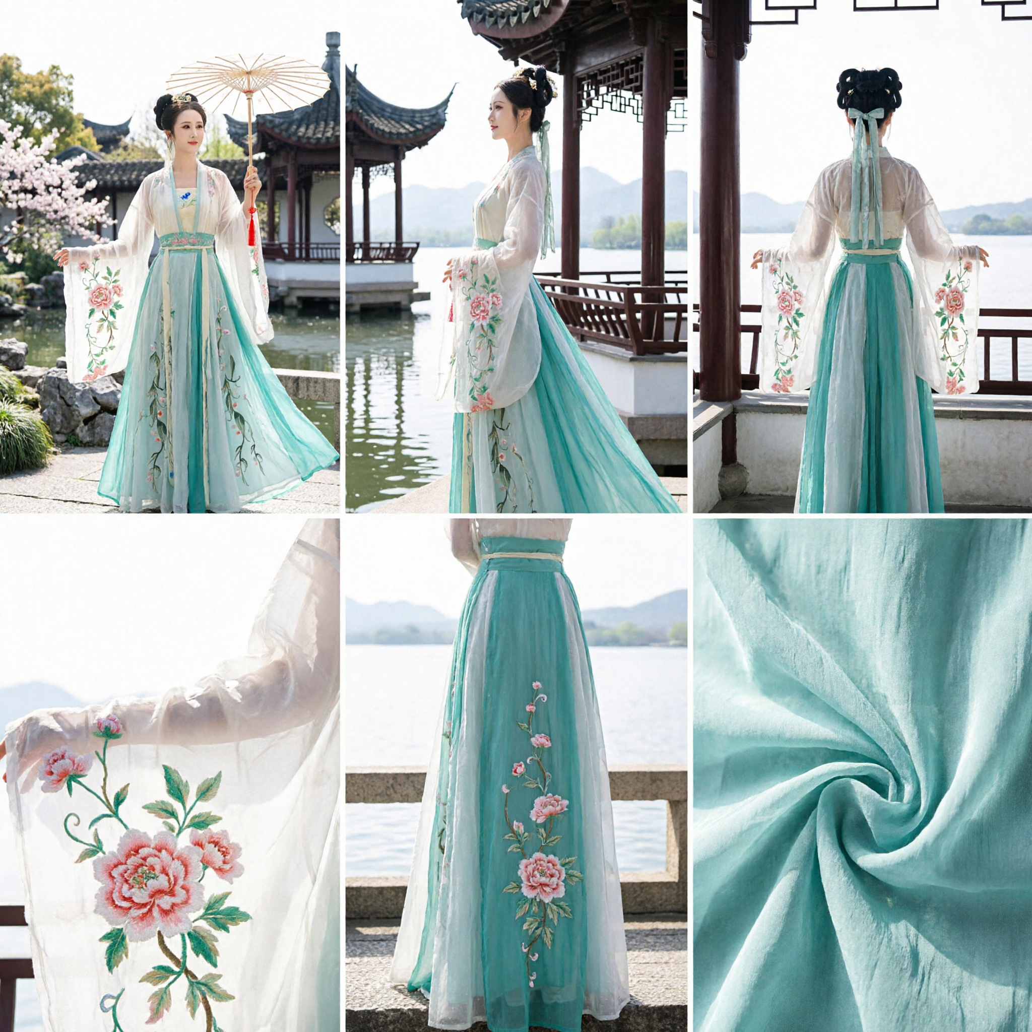 Traditional Chinese Hanfu Costume Women Ancient Fairy Dress Green Floral Embroidery Tang Dynasty Style Performance Wear - Asian Costume