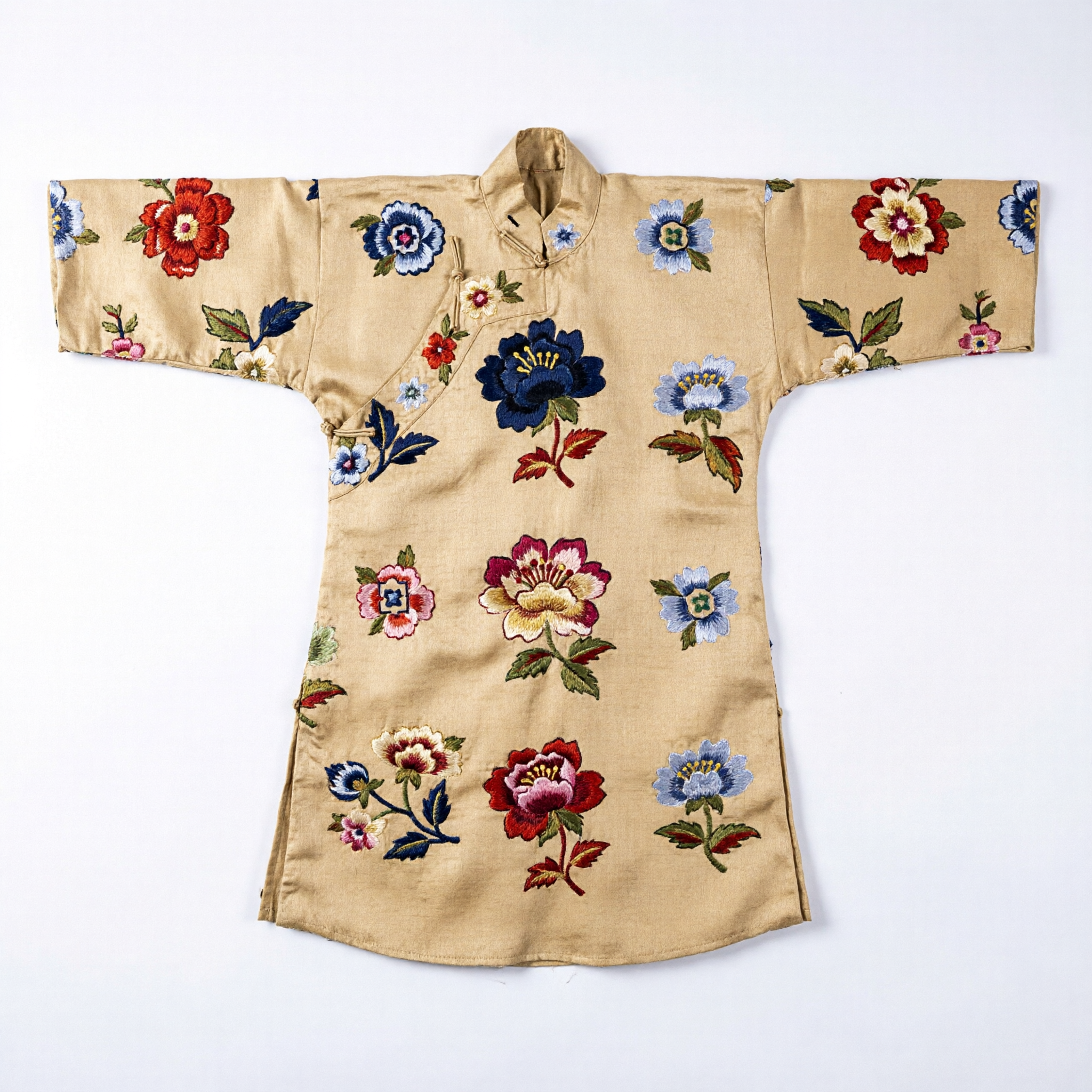 Traditional Chinese Gold Silk Brocade Fabric with Auspicious Floral Patterns for Hanfu and Qipao Costume Making - Asian Costume