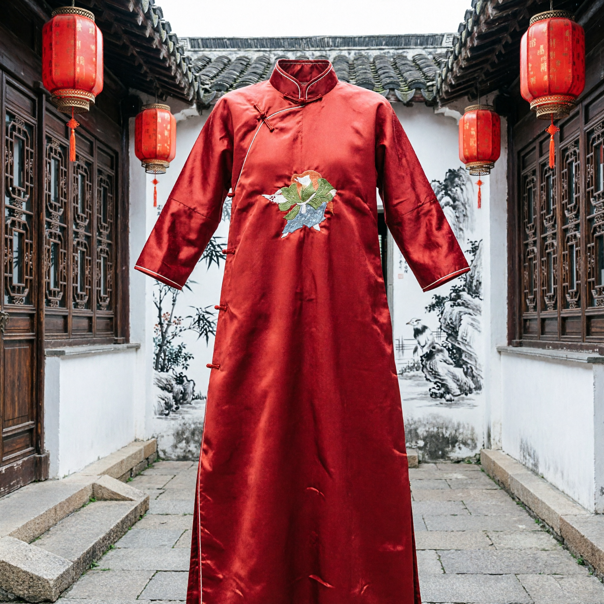 Traditional Chinese Red Silk Waist Sash with Koi Fish Embroidery for Hanfu and Stage Performance - Asian Costume
