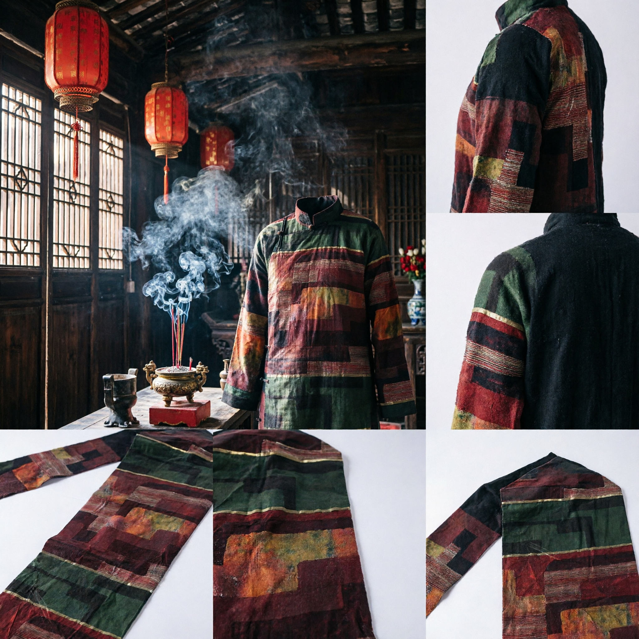 Traditional Chinese Silk Patchwork Stole Sash for Buddhist Monk Robe Hanfu Costume Performance Accessory - Asian Costume