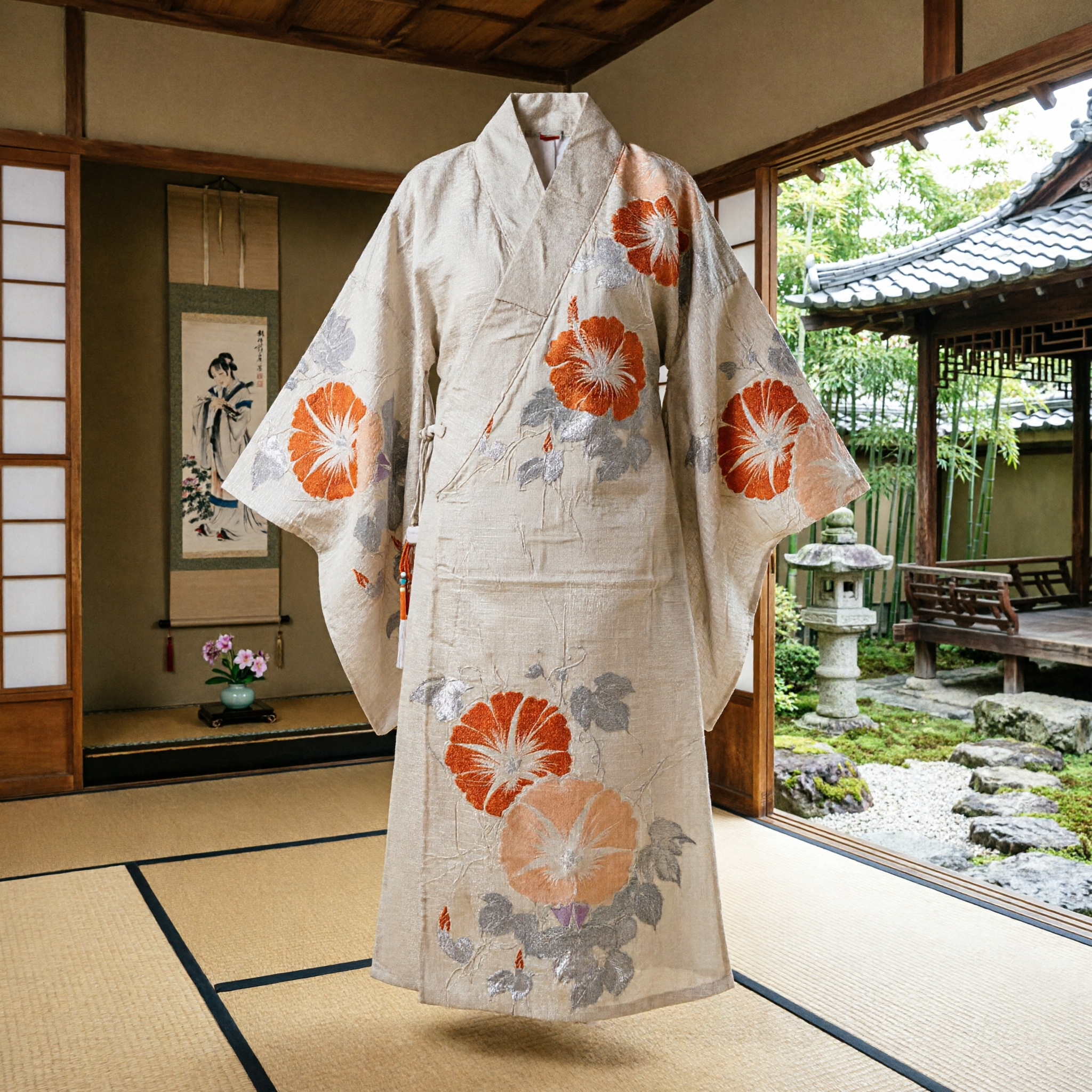 Traditional Chinese Silk Sash with Orange Floral Brocade Pattern Hanfu Accessory for Women - Asian Costume