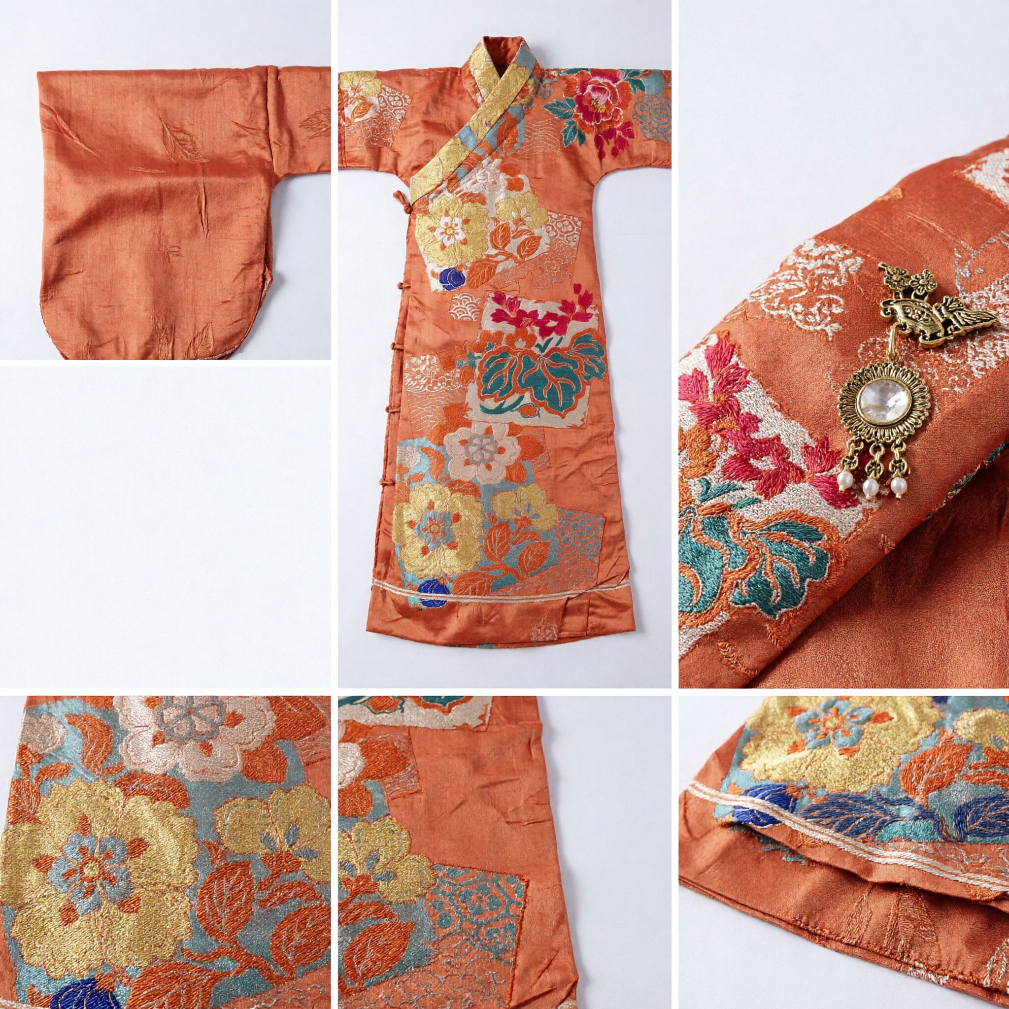 Traditional Chinese Orange Silk Sash with Floral Embroidery for Women Hanfu Costume Dance Performance Accessory - Asian Costume