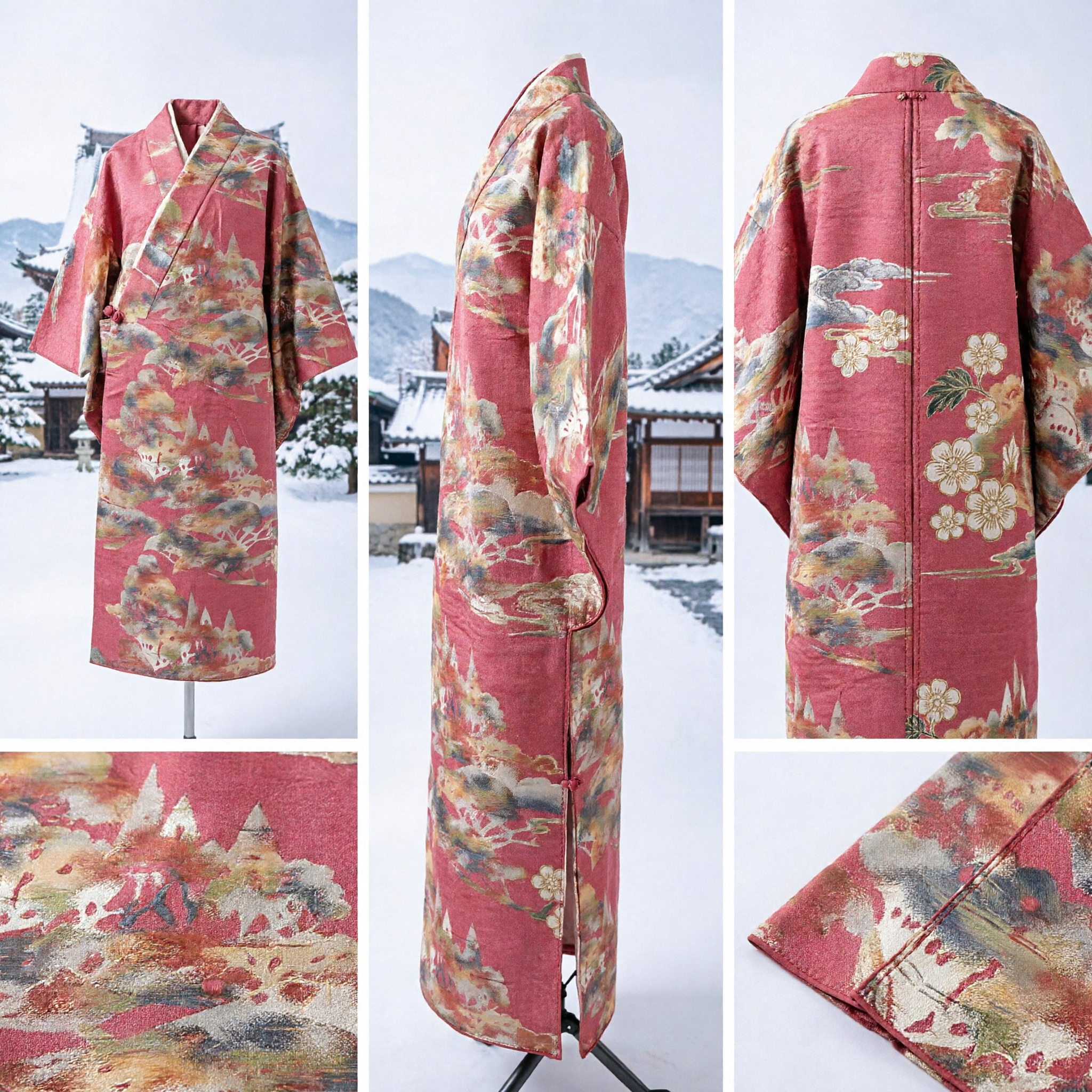 Traditional Chinese Pink Brocade Fabric Sash with Landscape Pattern for Hanfu Accessories and DIY Costume Making - Asian Costume