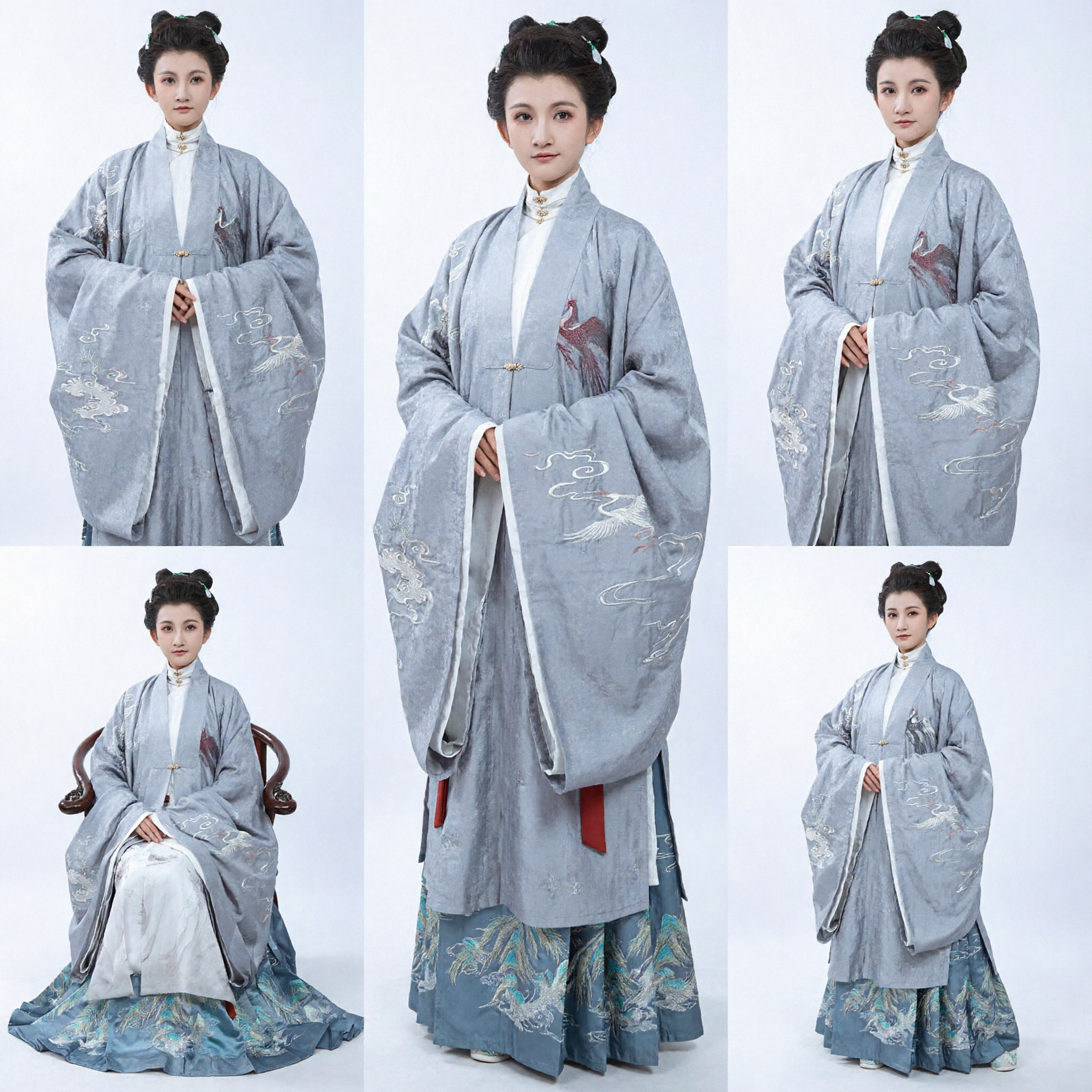 Elegant Traditional Chinese Hanfu Costume for Women Light Blue Embroidered Ancient Clothing Set for Photography and Performance - Asian Costume