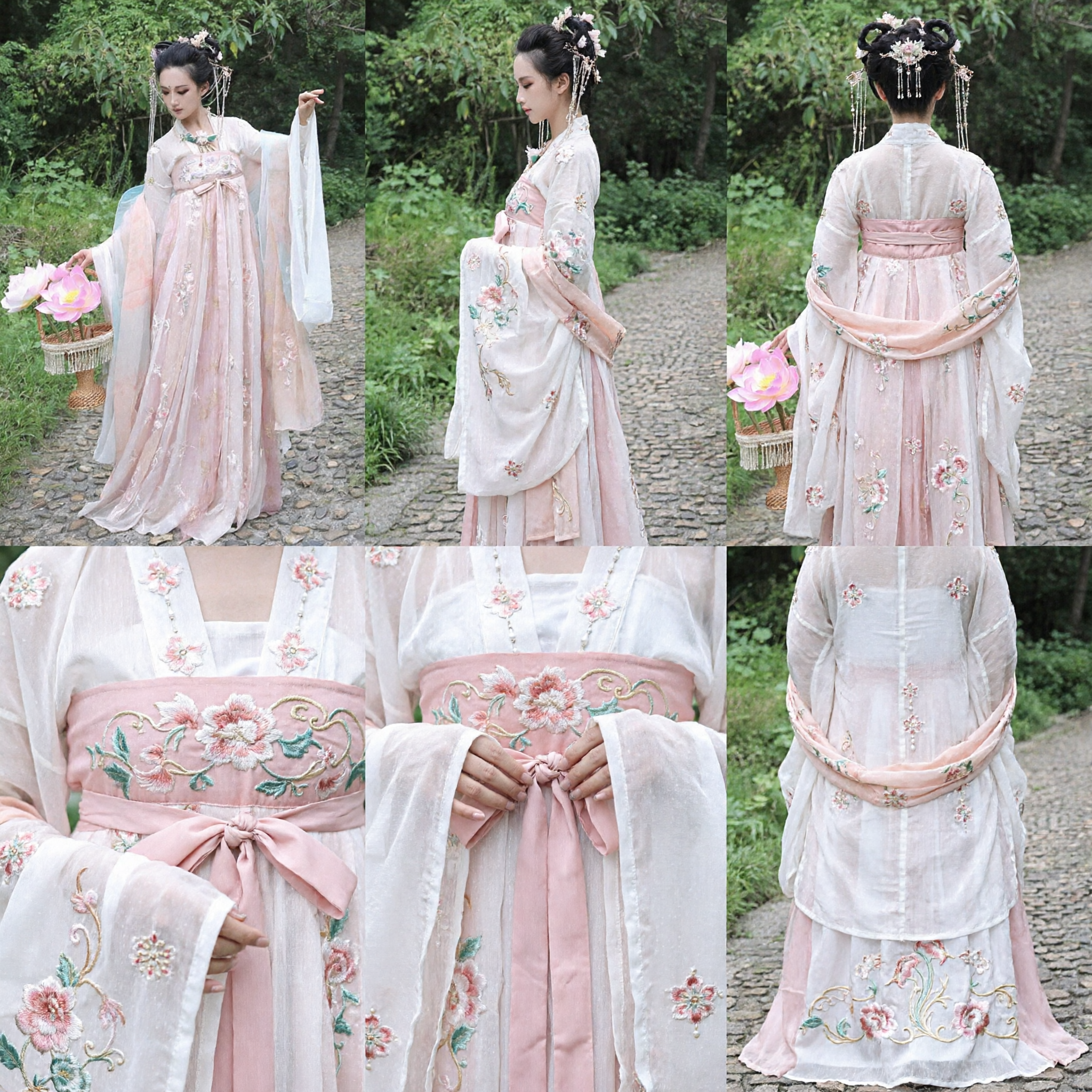 Traditional Chinese Hanfu Tang Dynasty Style Pink Embroidered Fairy Dress Ancient Costume for Women - Asian Costume