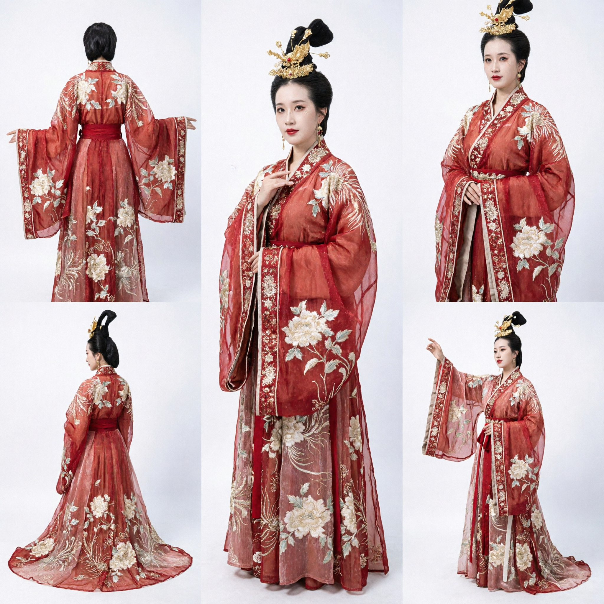 Traditional Chinese Hanfu Costume Red Embroidered Ancient Princess Dress Wedding Gown for Women Performance - Asian Costume