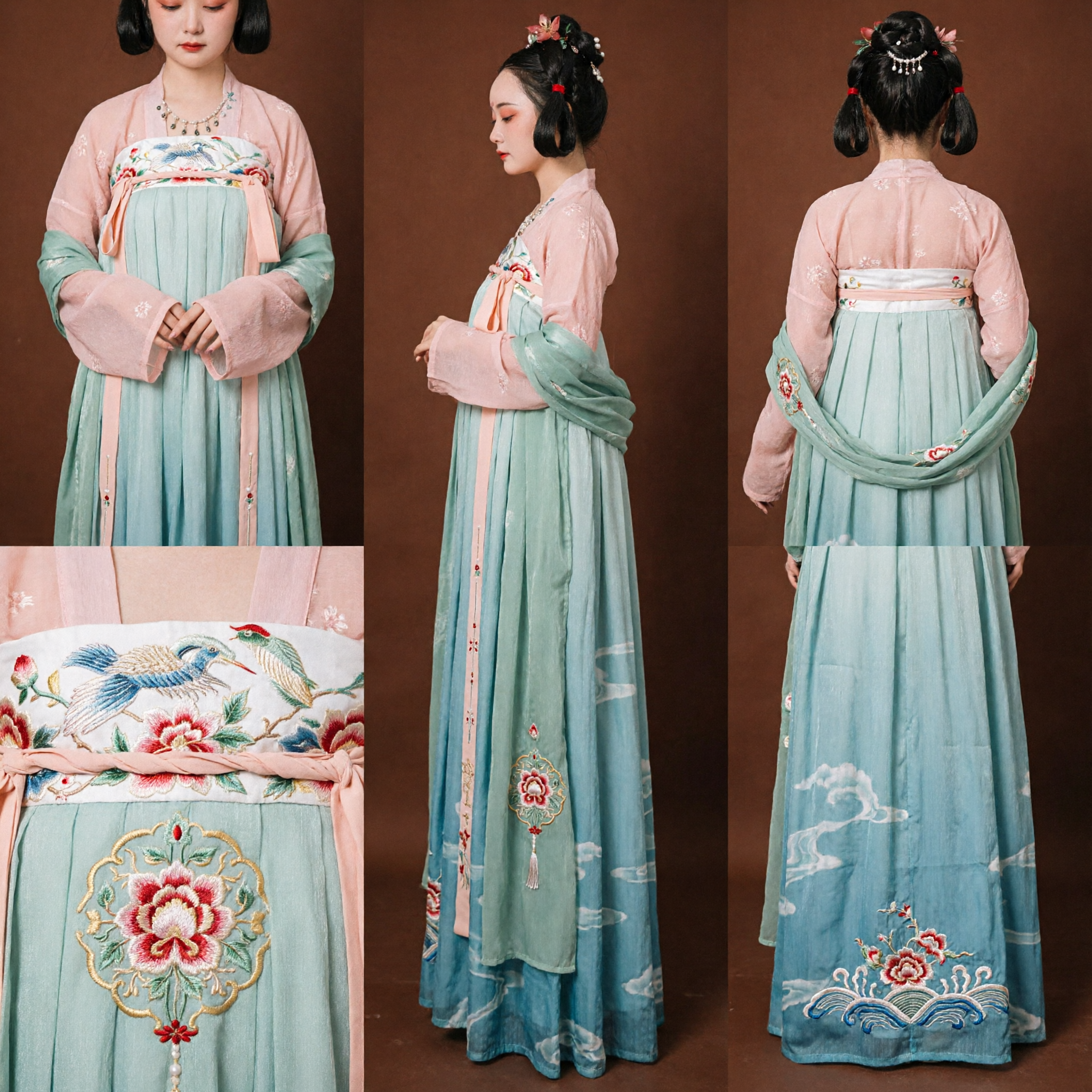 Ancient Chinese Tang Dynasty Hanfu Costume Green and Pink Traditional Dress for Women - Asian Costume
