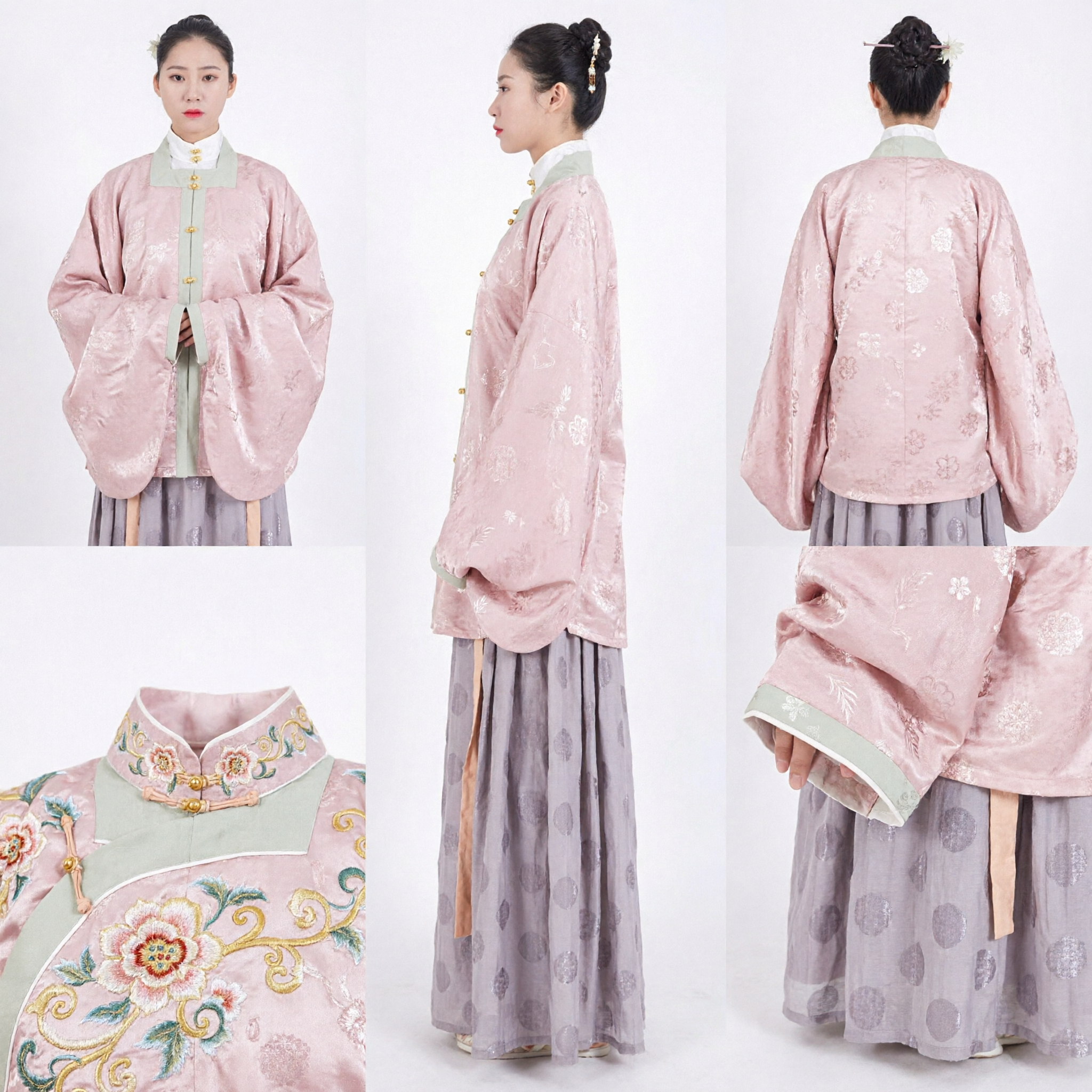 Elegant Pink and Grey Traditional Korean Hanbok Set for Women Formal Wedding Ceremony Costume - Asian Costume