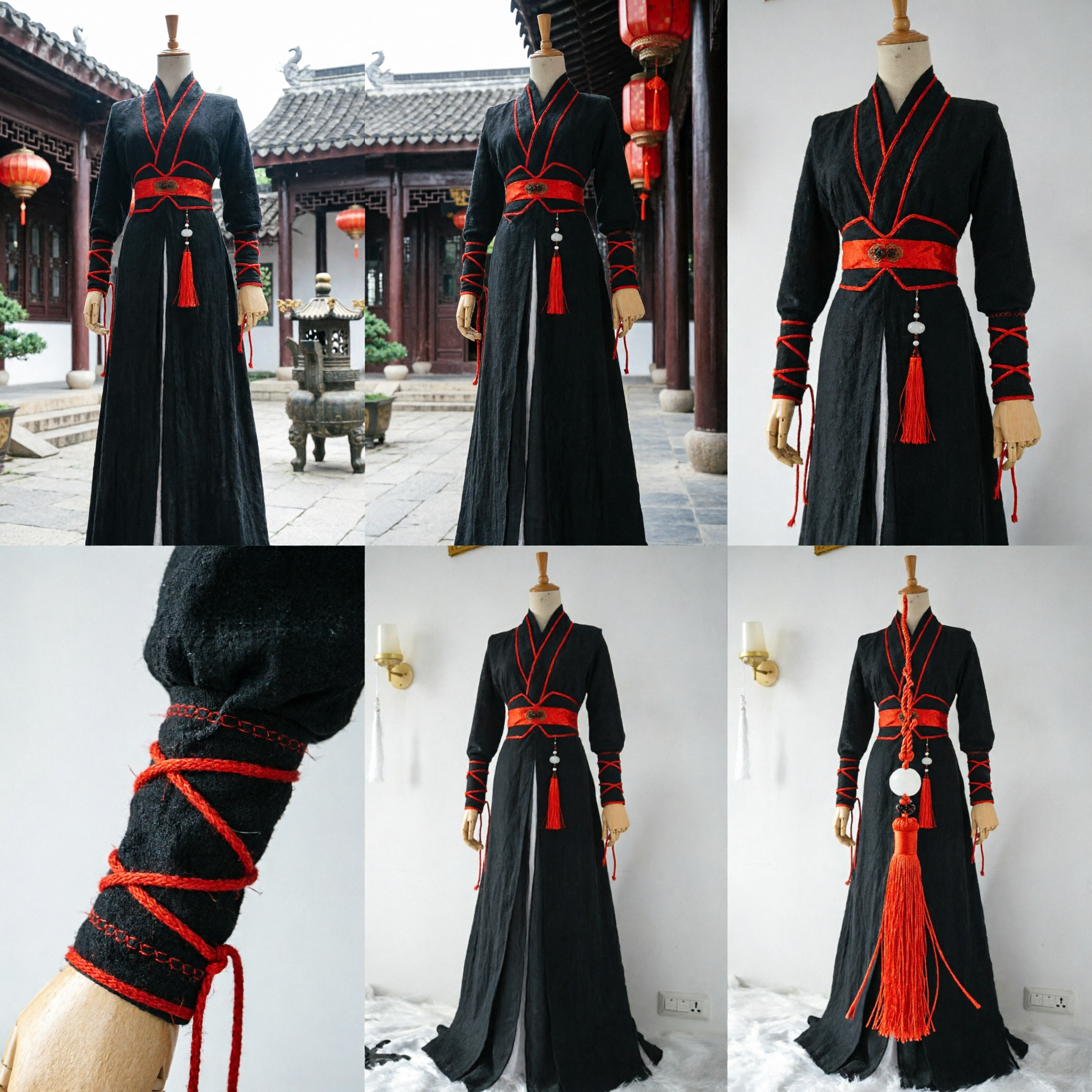 Ancient Chinese Black Hanfu Robe Traditional Wuxia Swordsman Costume for Men Cosplay and Stage Performance - Asian Costume