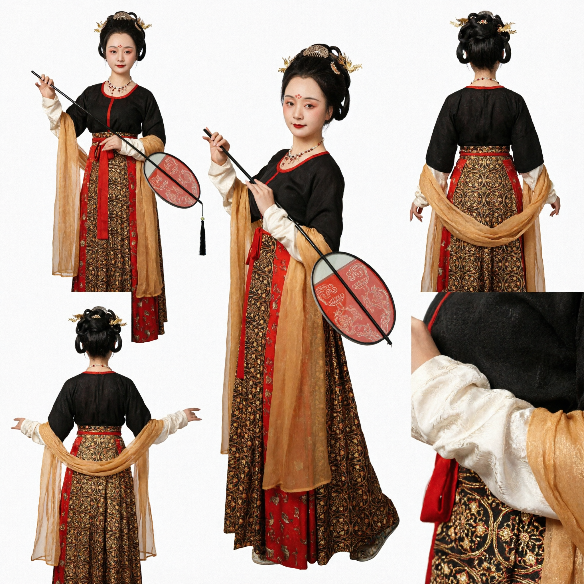 Chinese Traditional Tang Dynasty Palace Lady Hanfu Costume Ancient Noble Black and Gold Dress for Women - Asian Costume