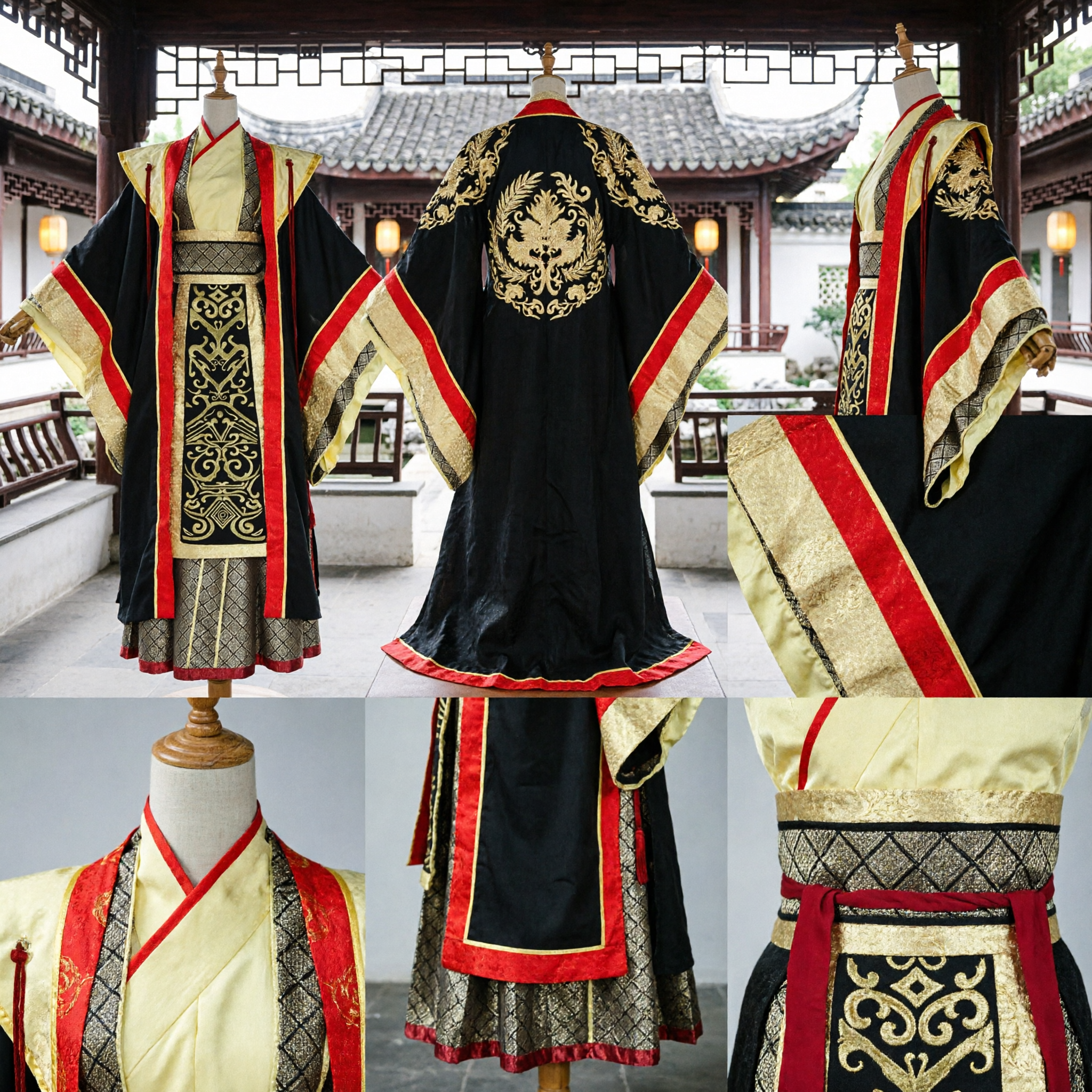 Ancient Chinese Hanfu Men's Black and Gold Emperor Robe Traditional Costume for Cosplay and Stage Performance - Asian Costume