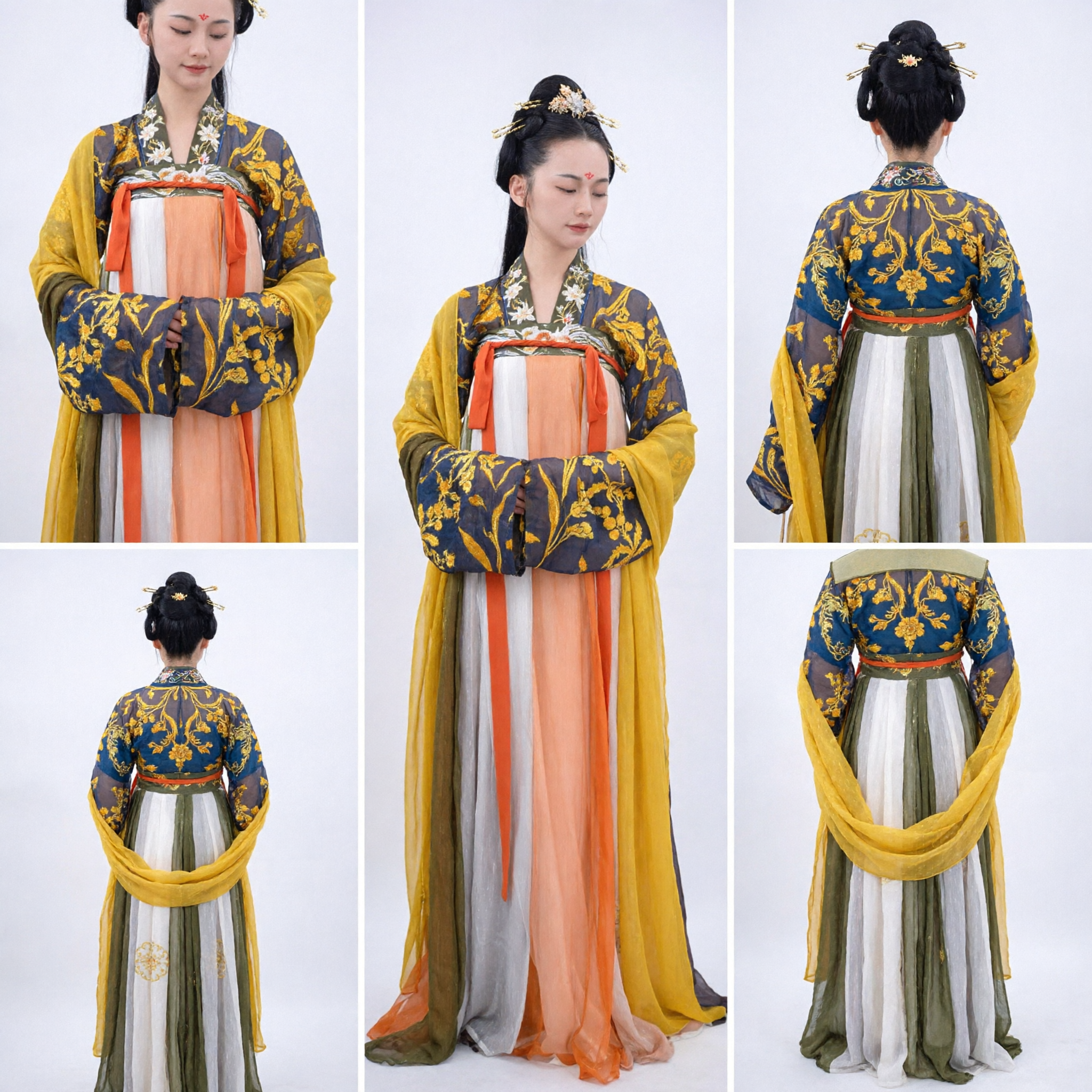 Traditional Chinese Tang Dynasty Palace Lady Hanfu Costume Yellow Floral Dress for Women Cosplay Performance - Asian Costume