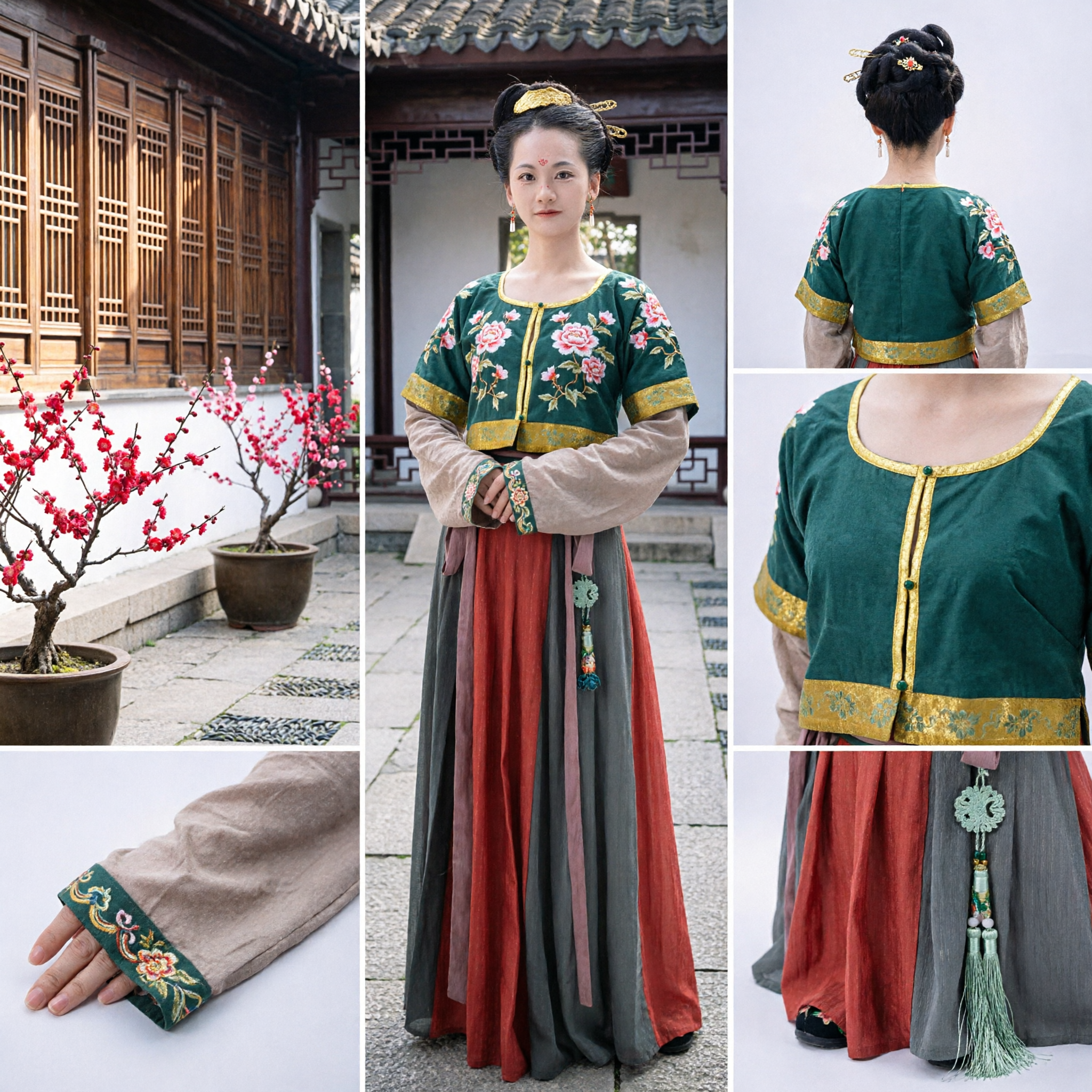 Traditional Chinese Tang Dynasty Hanfu Costume Women Ancient Green and Red Dress for Stage Performance - Asian Costume