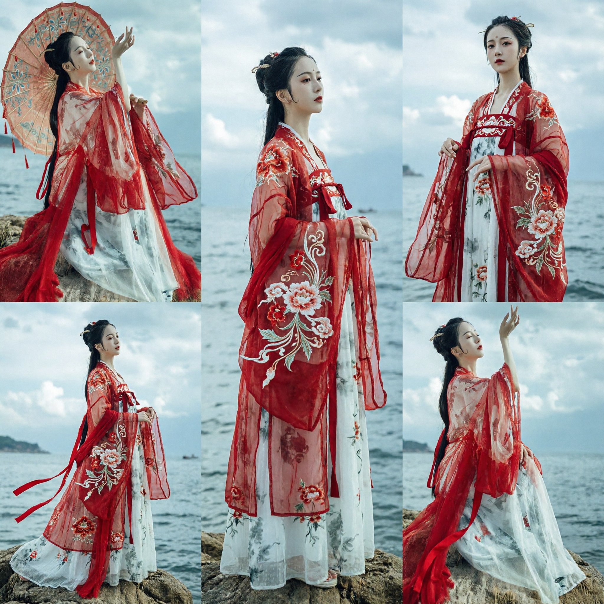 Elegant Red and White Traditional Chinese Hanfu Dress Ancient Tang Dynasty Style Costume for Women - Asian Costume