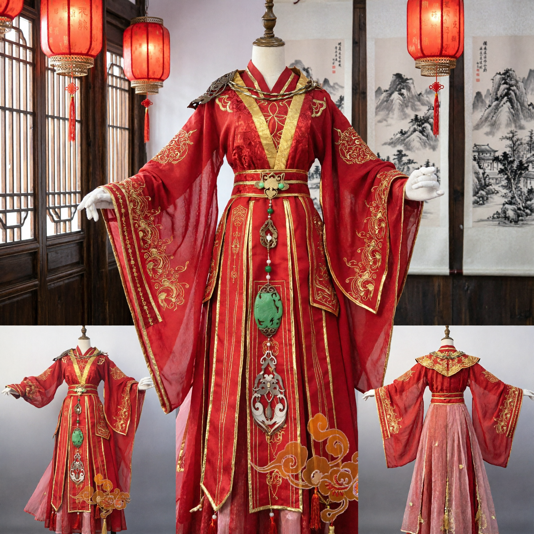 Traditional Chinese Hanfu Tang Dynasty Red Embroidered Robe Ancient Princess Costume for Women Cosplay - Asian Costume