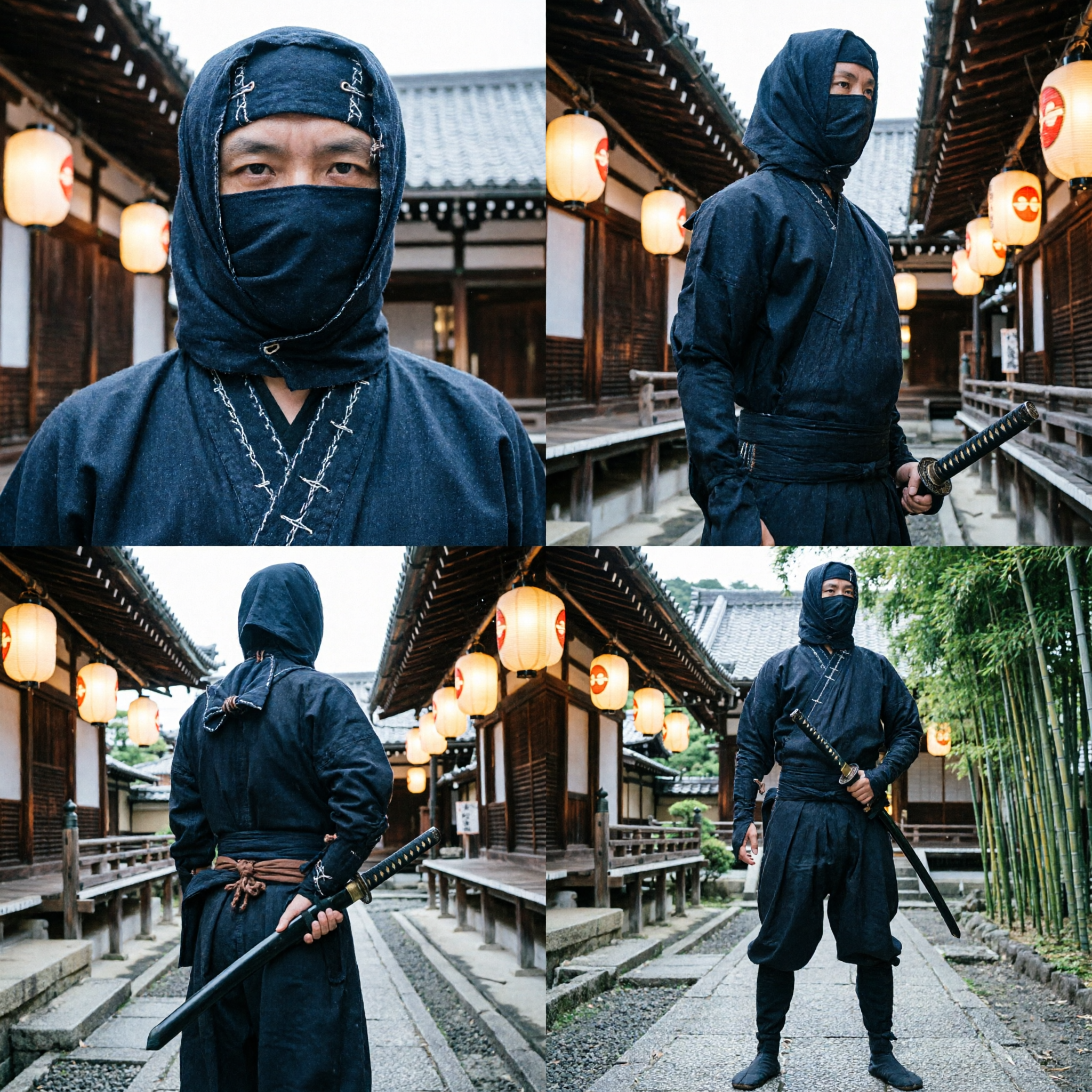 Men's Traditional Black Ninja Costume Complete Outfit with Hood for Halloween Cosplay and Martial Arts Roleplay - Asian Costume