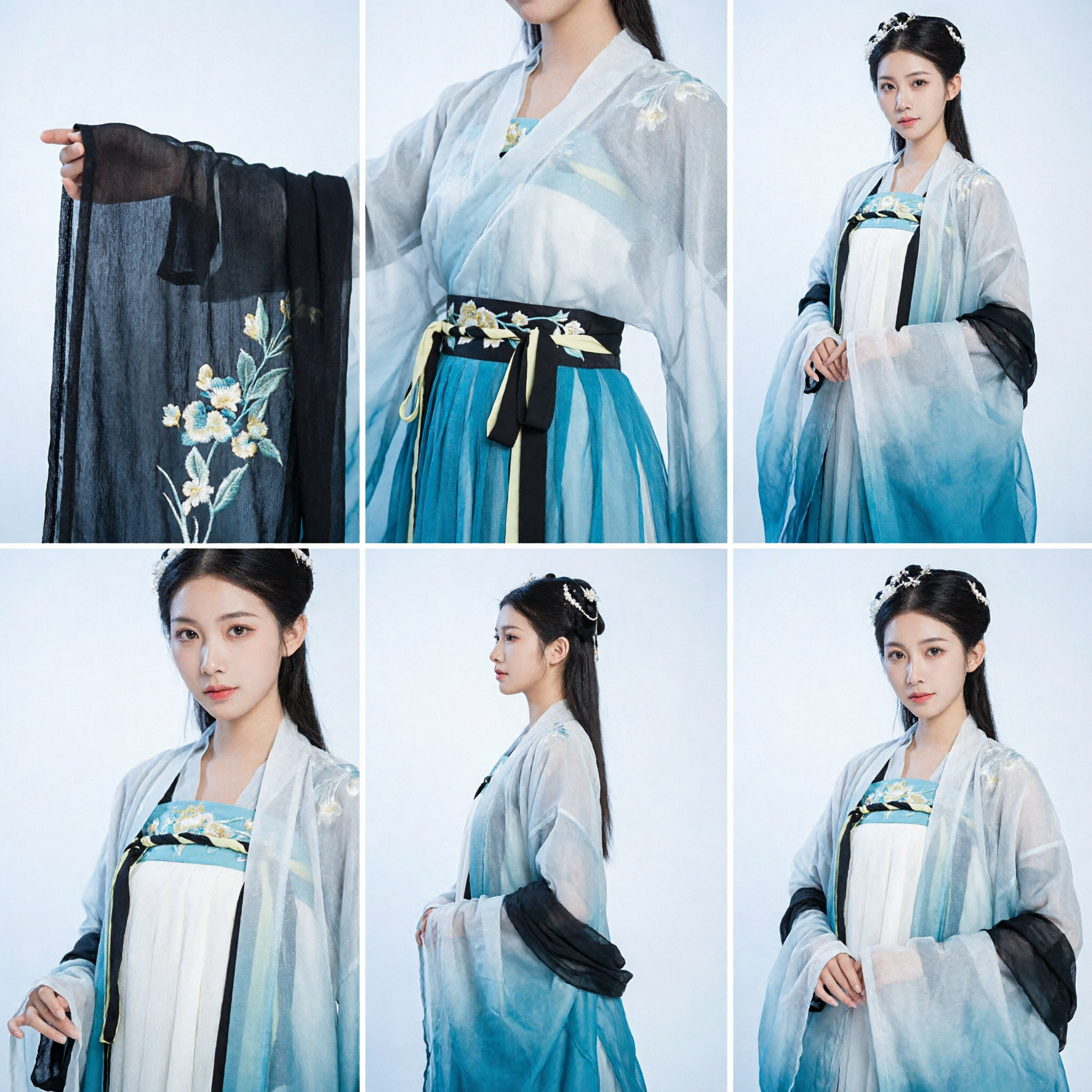 Elegant Blue Gradient Chinese Hanfu Traditional Costume with Crane Embroidery for Women Historical Cosplay - Asian Costume