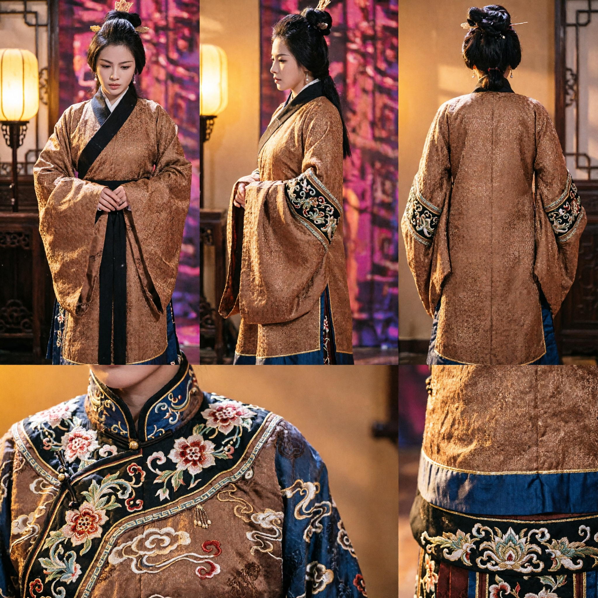 Traditional Chinese Hanfu Ancient Palace Lady Costume Brown Geometric Robe for Women Cosplay - Asian Costume