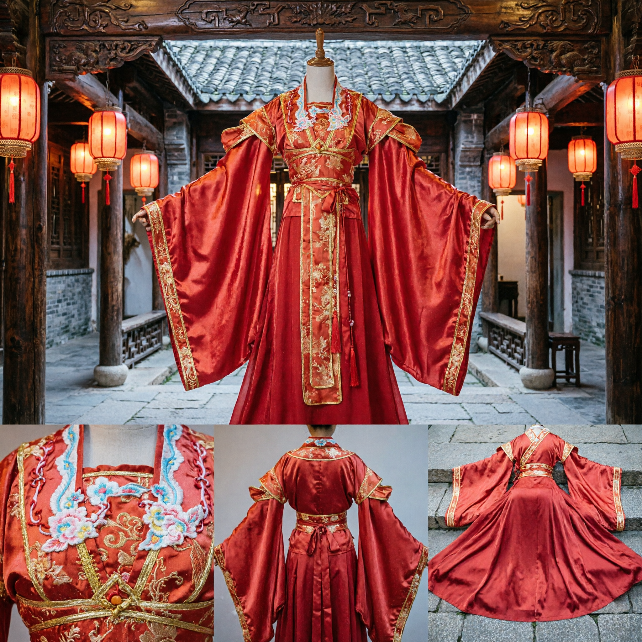 Traditional Chinese Red Hanfu Ancient Princess Dress Wedding Costume for Women Stage Performance Cosplay - Asian Costume