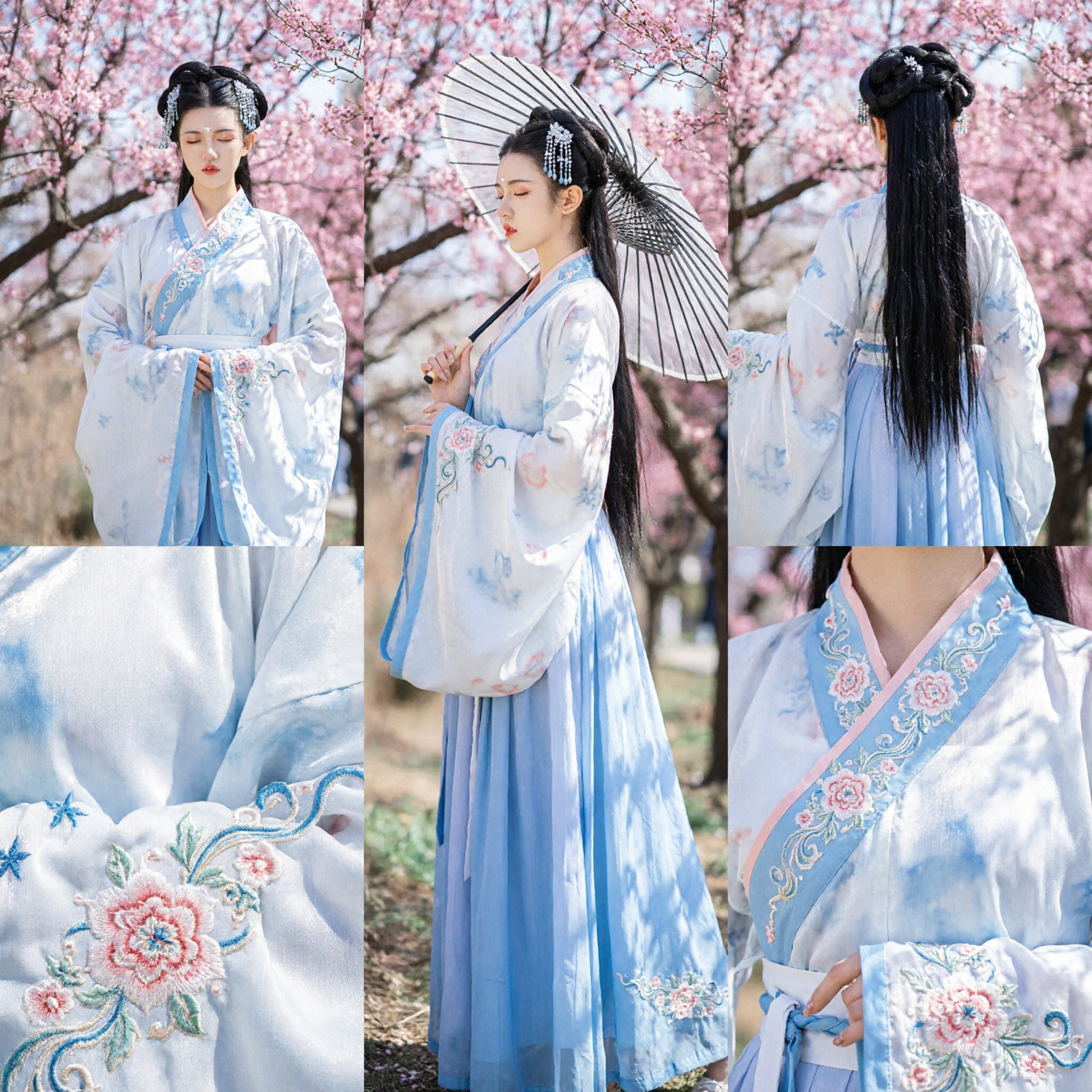 Elegant Blue Gradient Hanfu Traditional Chinese Ancient Costume Dress for Women Cosplay Photography - Asian Costume