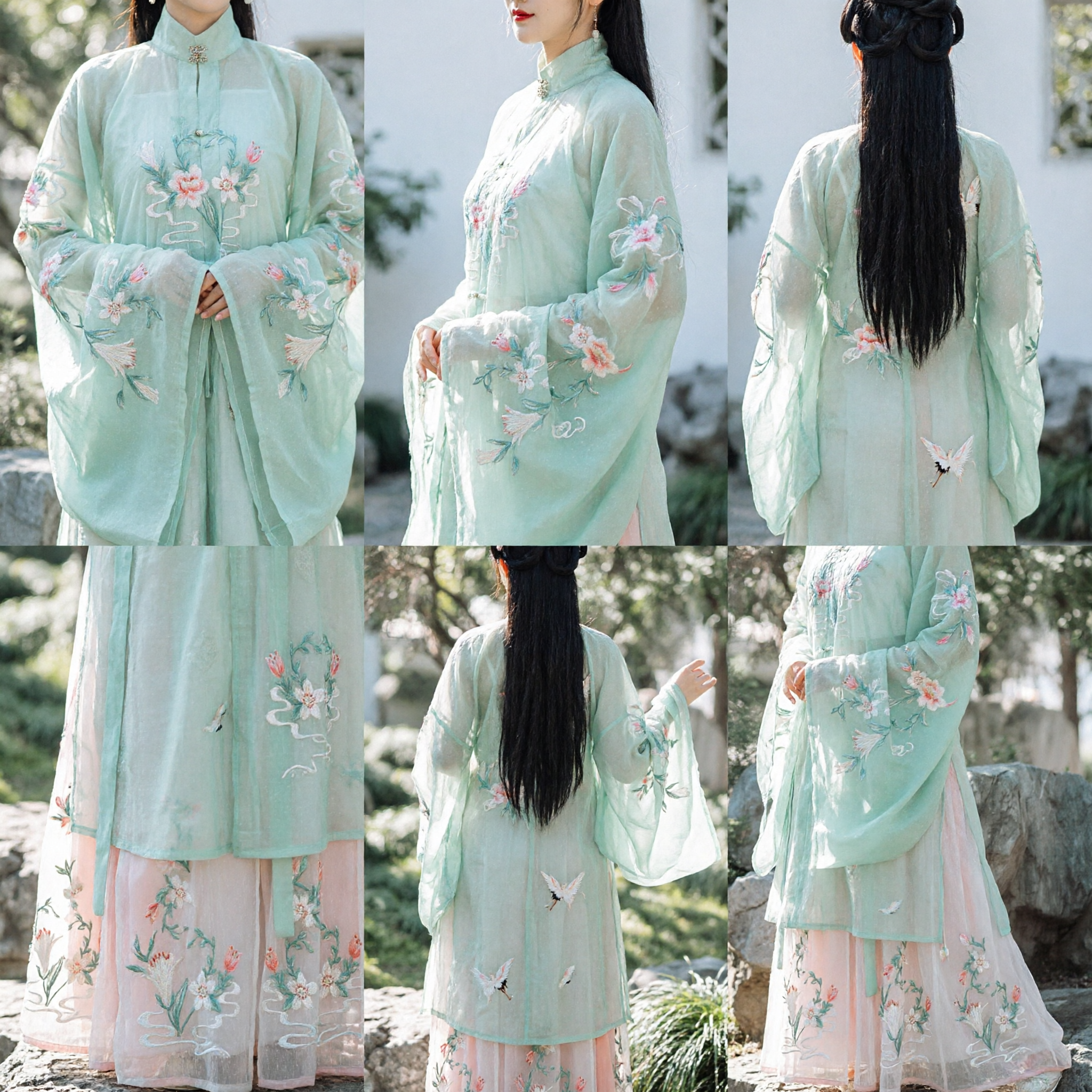 Traditional Chinese Hanfu Ancient Fairy Costume Embroidered Green Top and Pink Skirt Set for Women - Asian Costume