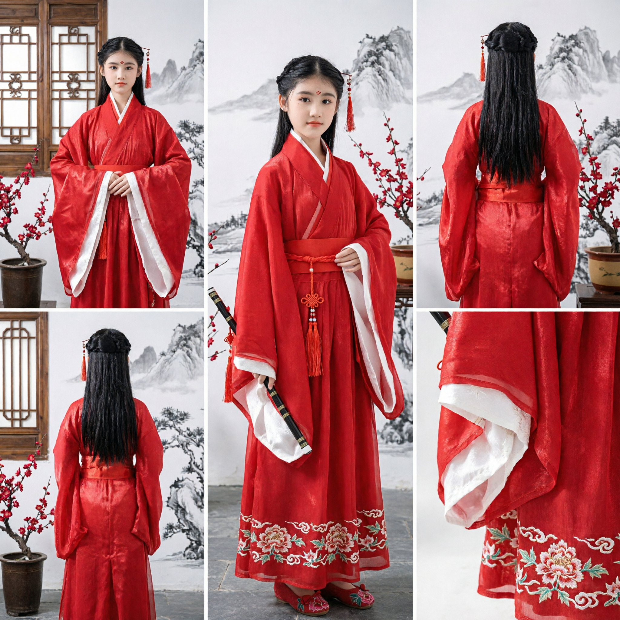 Traditional Chinese Hanfu Costume for Kids Red Ancient Swordswoman Robe Girls Cosplay Performance Outfit - Asian Costume