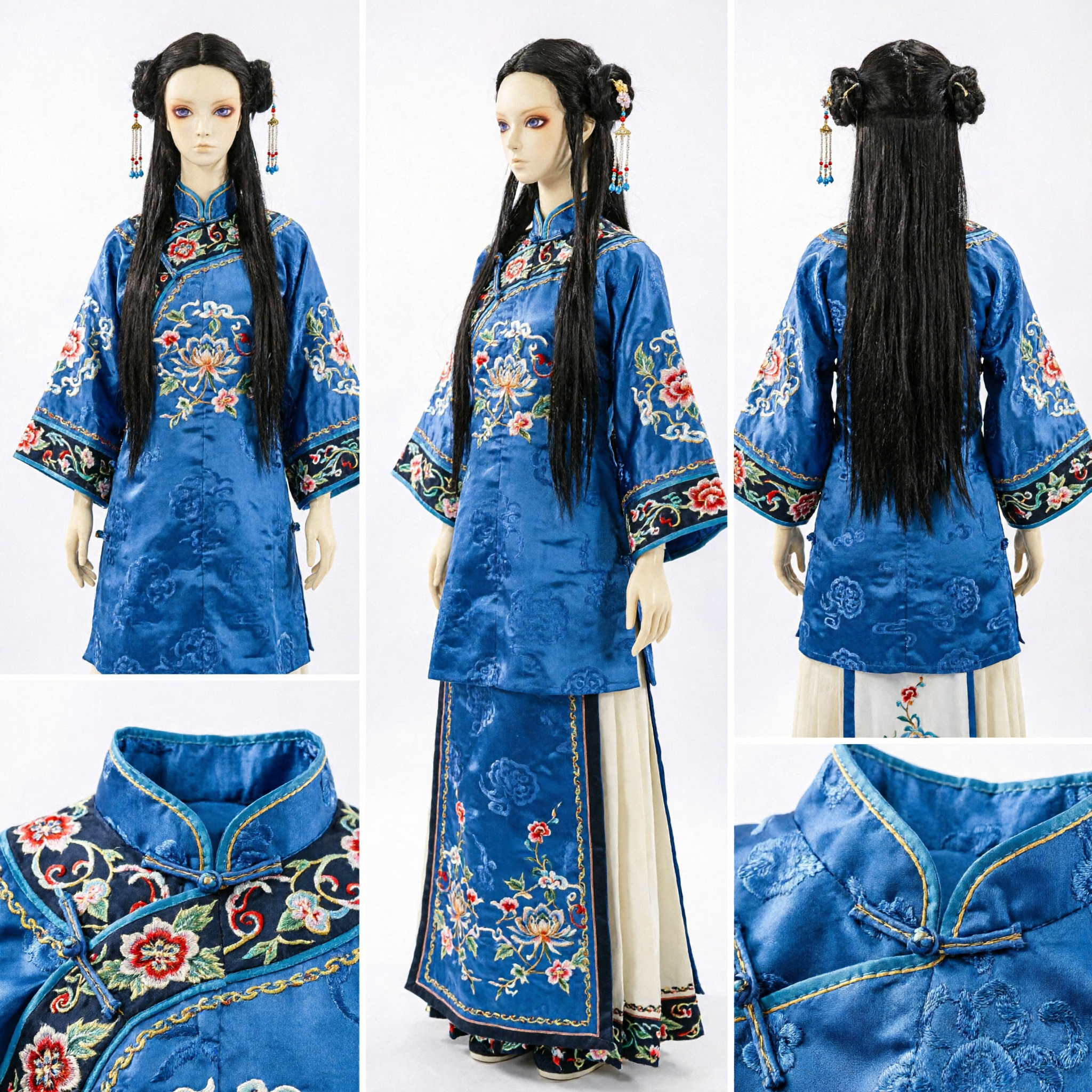 Ancient Chinese Princess Wig Black Long Hair Double Buns Hanfu Cosplay Traditional Costume Accessory for Women - Asian Costume