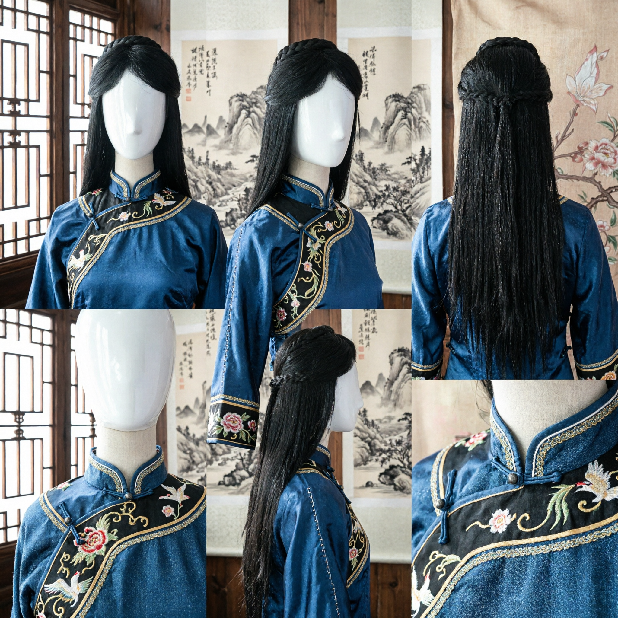Ancient Chinese Traditional Hanfu Wig Black Long Hair with Braided Top for Historical Costume Cosplay - Asian Costume