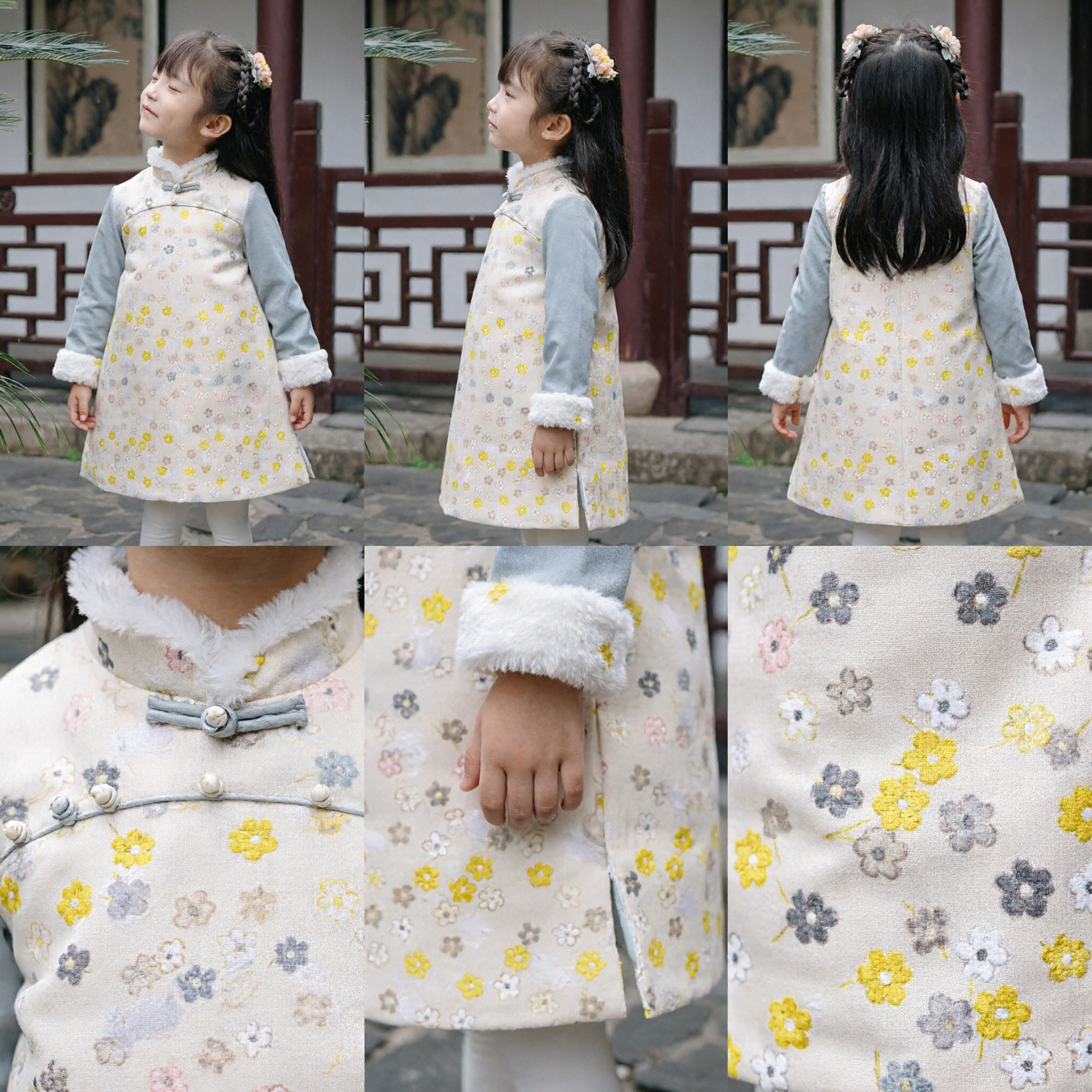 Kids Girls Traditional Chinese Winter Cheongsam Dress Floral Tang Suit Costume for Lunar New Year - Asian Costume