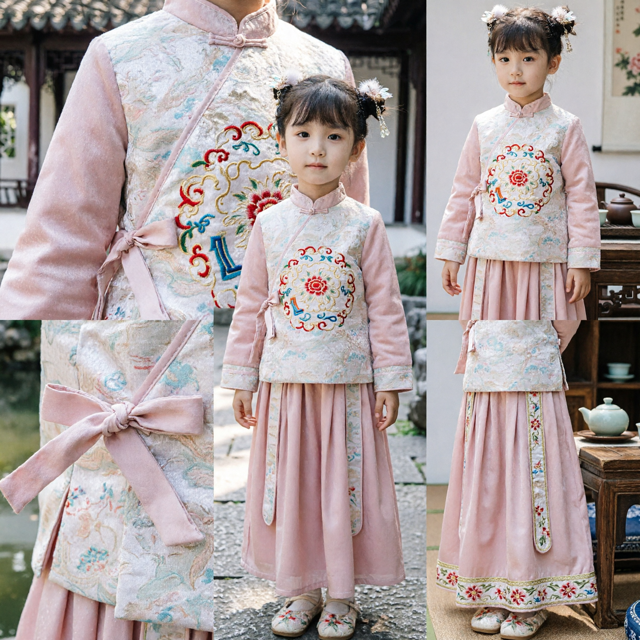 Pink Chinese Traditional Hanfu Costume for Girls Kids Ancient Clothing Tang Suit for Festival Performance - Asian Costume