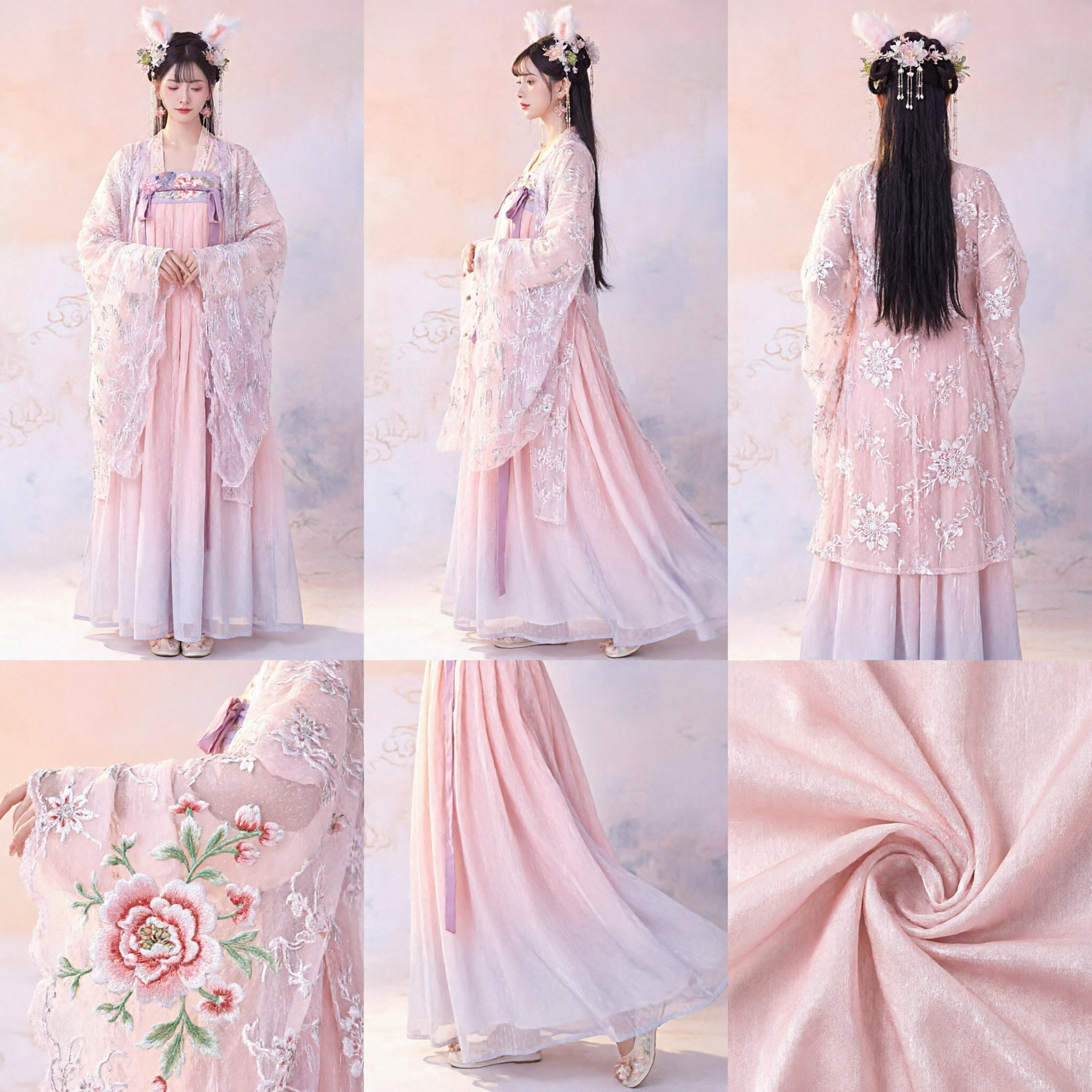 Pink Embroidered Traditional Chinese Hanfu Costume Tang Dynasty Fairy Dress Ancient Princess Clothing for Women Performance - Asian Costume