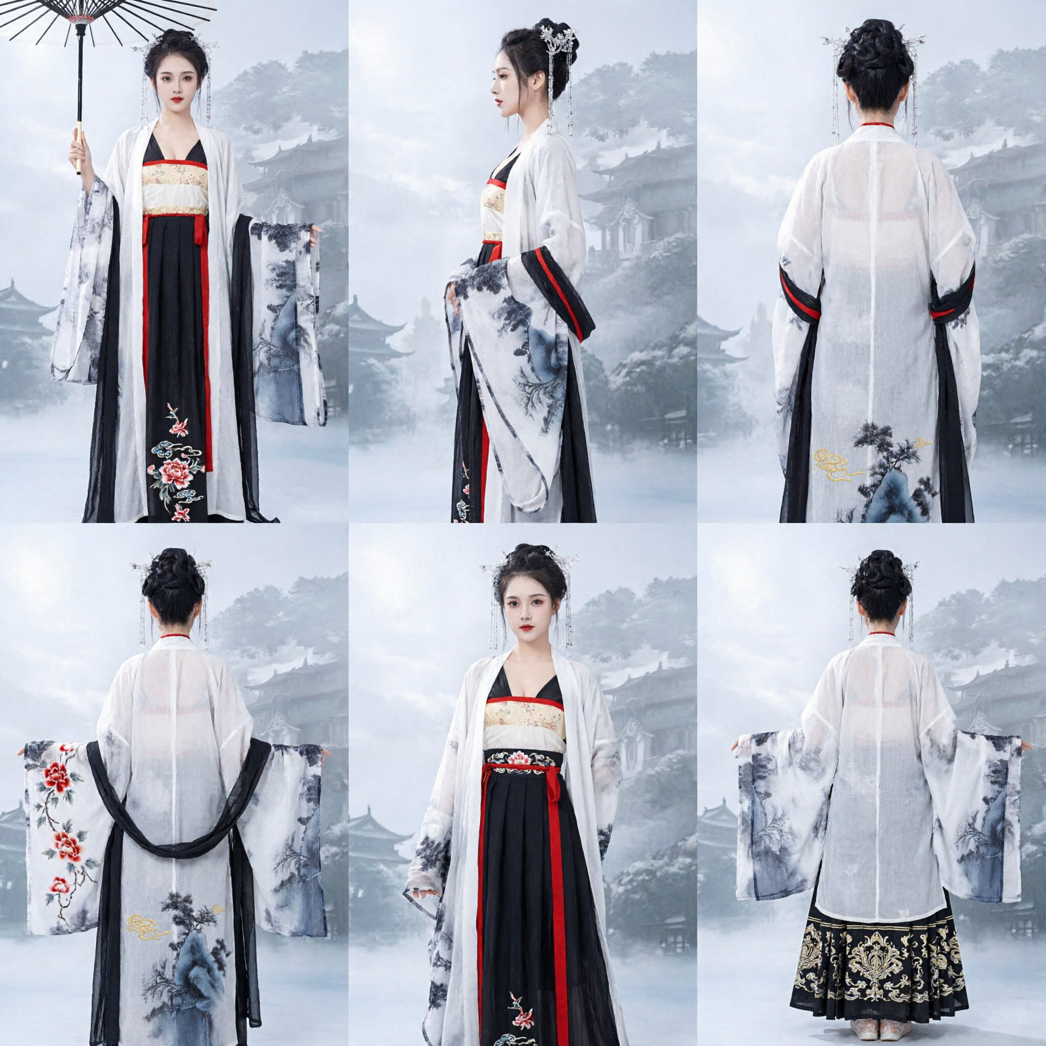 Elegant Chinese Traditional Hanfu Costume for Women Ancient Ink Wash Painting Dress Historical Cosplay Clothing - Asian Costume