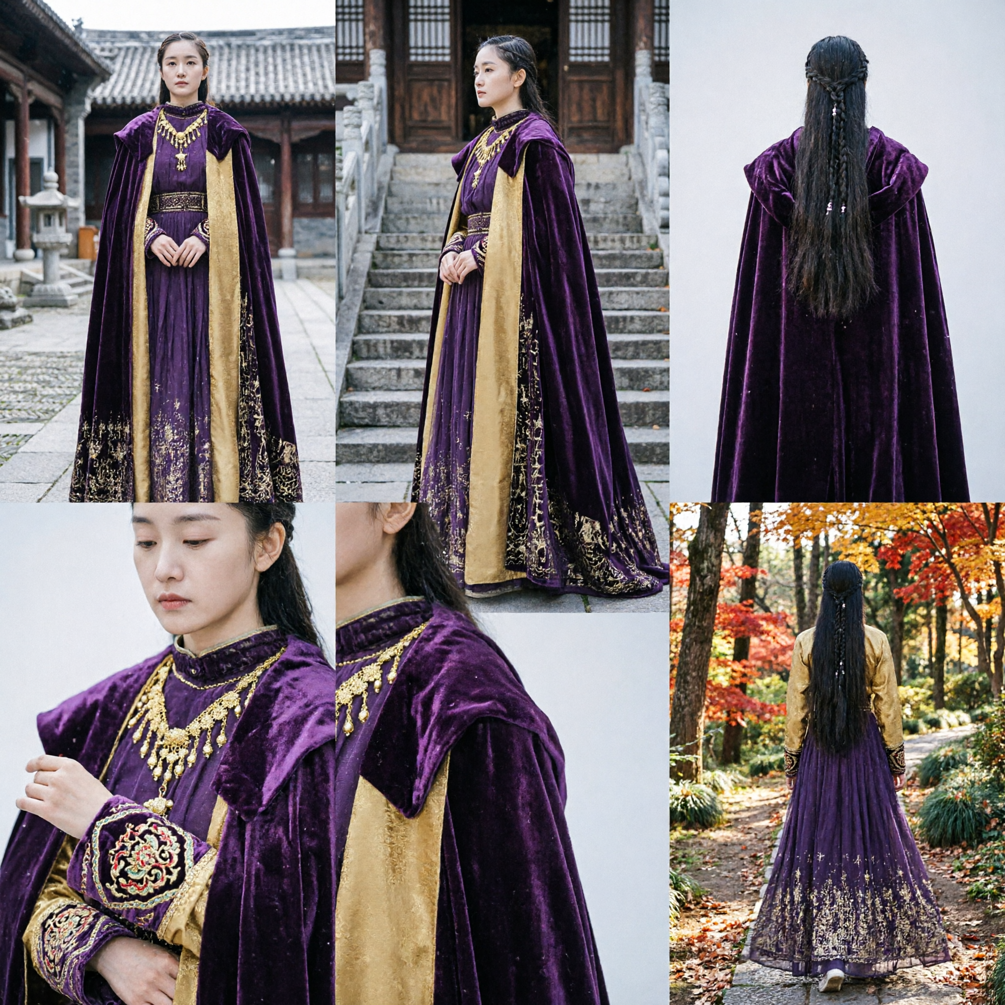 Ancient Chinese Imperial Princess Costume Purple Velvet Cloak Gold Embroidered Hanfu Dress for Women Cosplay - Asian Costume