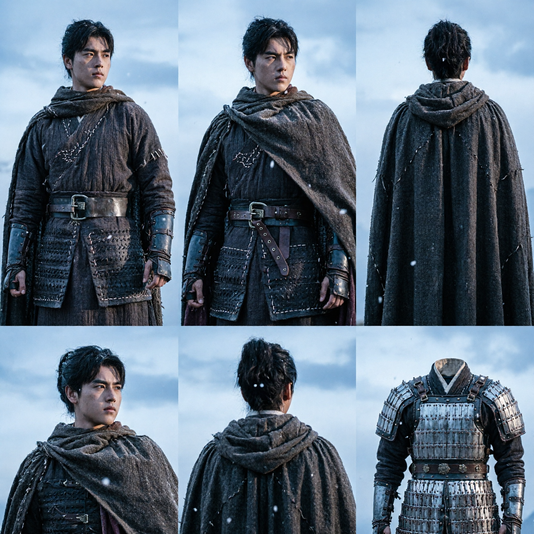 Men's Ancient Chinese General Costume Dark Warrior Wuxia Cosplay Outfit with Cape for Historical Drama - Asian Costume