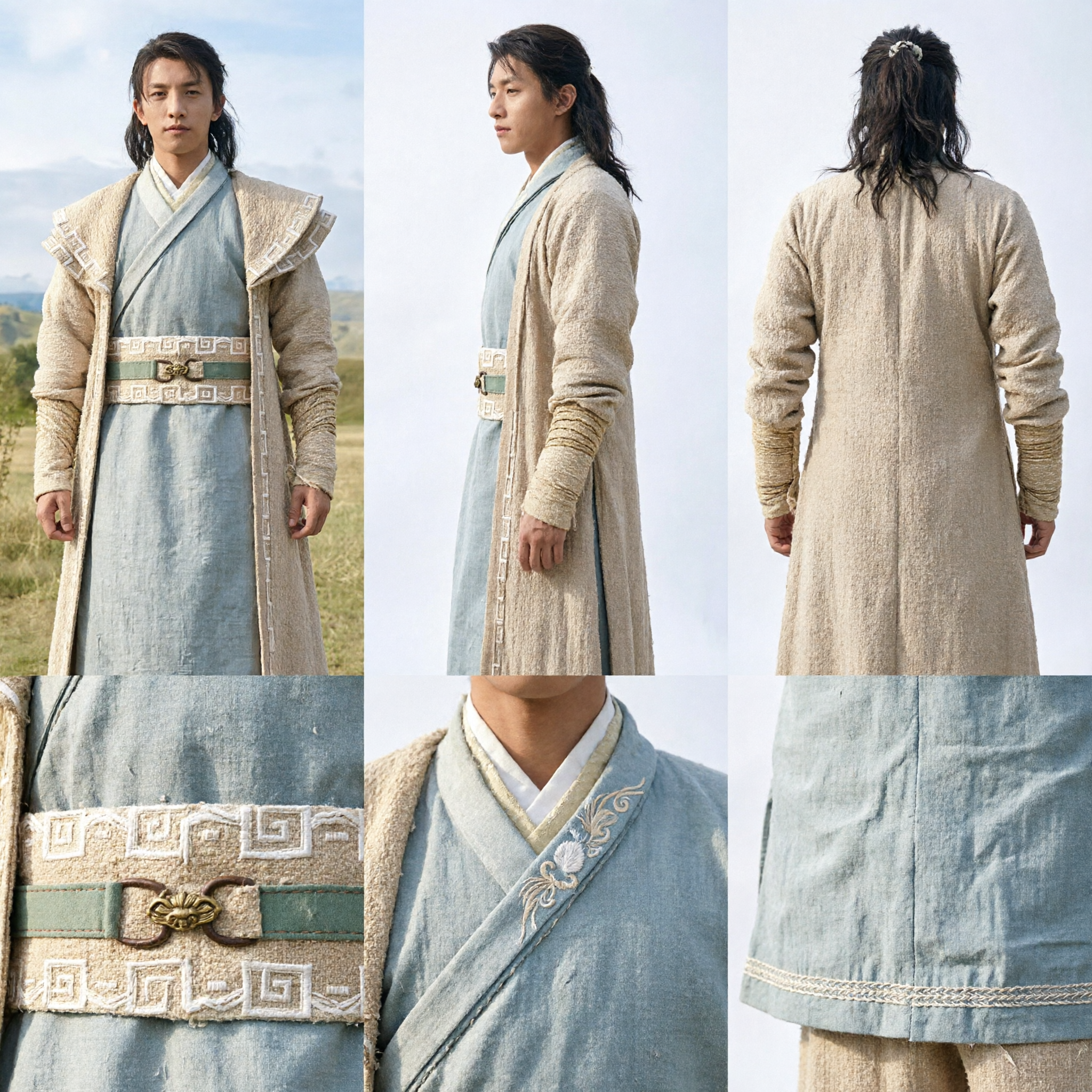 Men's Traditional Chinese Wuxia Swordsman Costume Ancient Warrior Hanfu Robe for Cosplay - Asian Costume